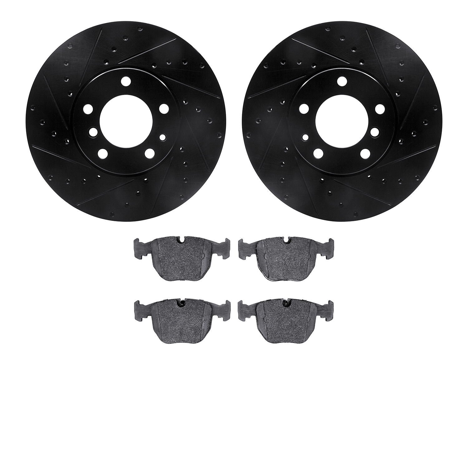 8302-31040 Drilled/Slotted Brake Rotors with 3000-Series Ceramic Brake Pads Kit [Black], 1995-2001 BMW, Position: Front