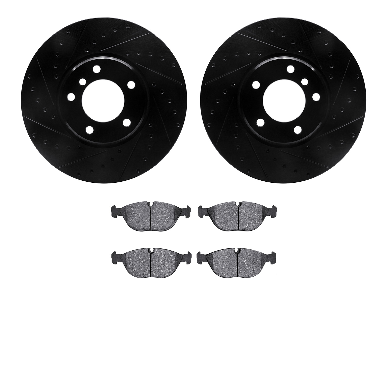 8302-31046 Drilled/Slotted Brake Rotors with 3000-Series Ceramic Brake Pads Kit [Black], 1995-2001 BMW, Position: Front