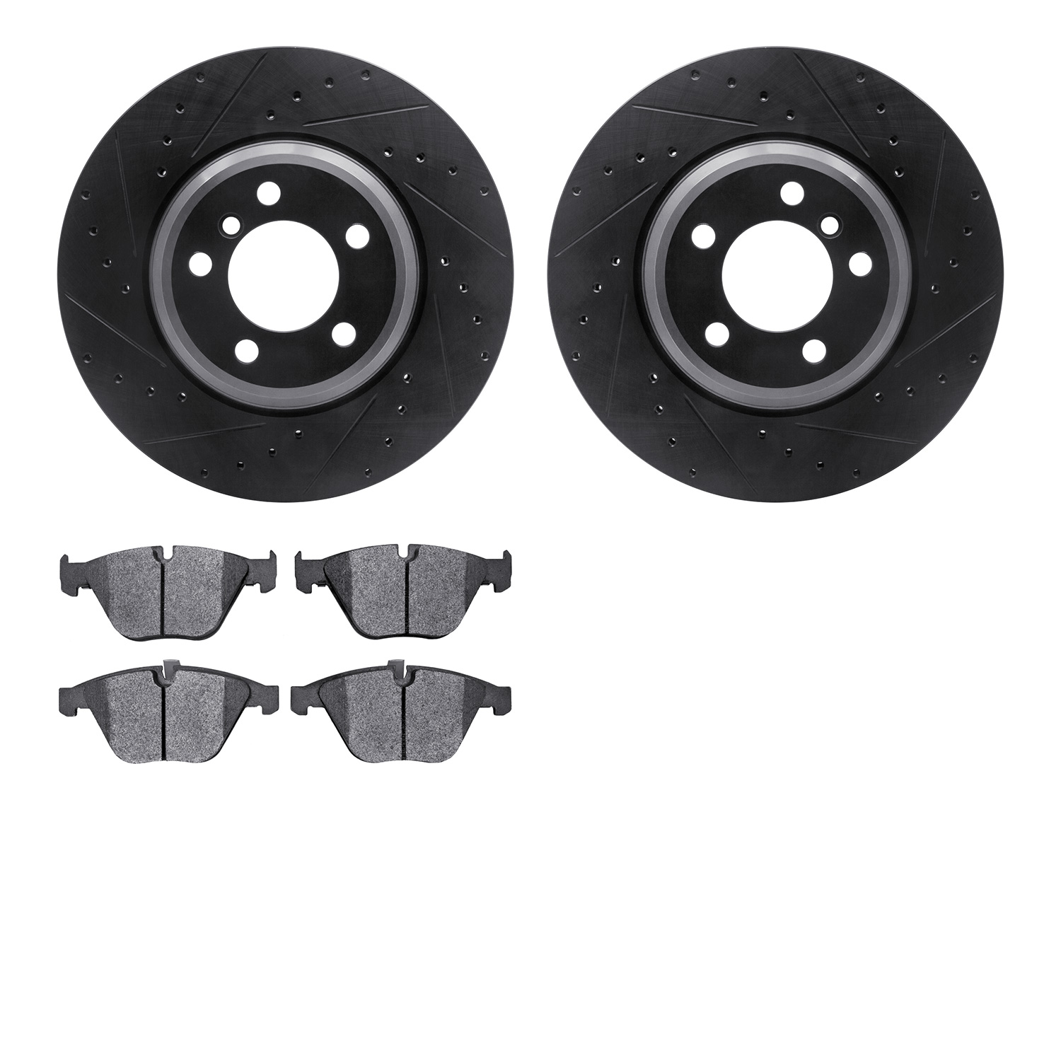 8302-31067 Drilled/Slotted Brake Rotors with 3000-Series Ceramic Brake Pads Kit [Black], 2002-2008 BMW, Position: Front