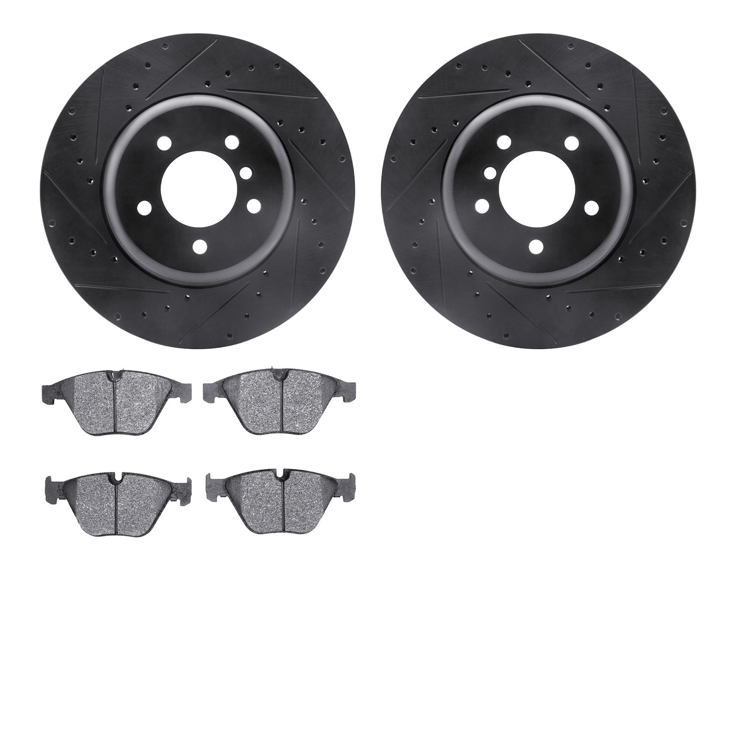 8302-31071 Drilled/Slotted Brake Rotors with 3000-Series Ceramic Brake Pads Kit [Black], 2011-2016 BMW, Position: Front