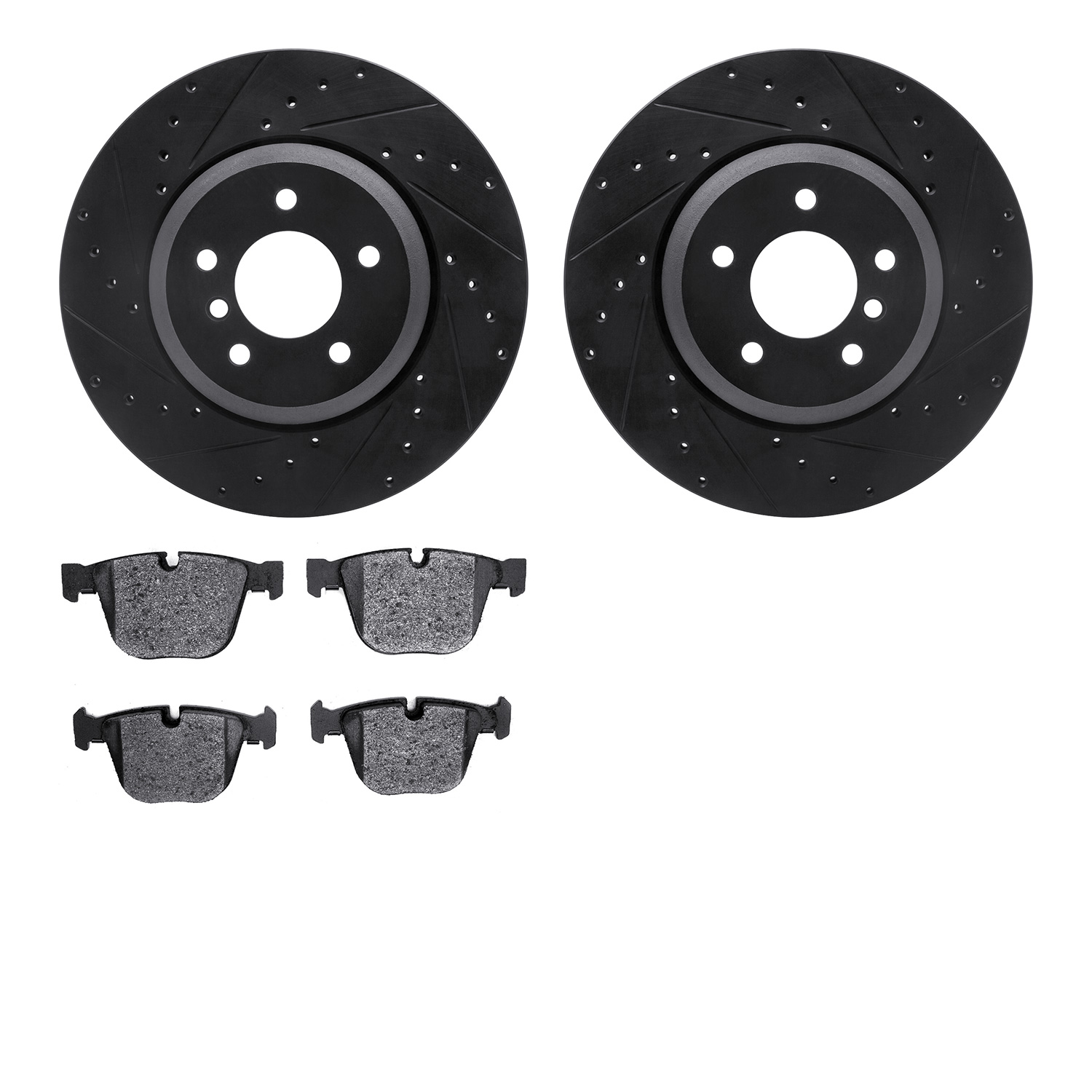 8302-31073 Drilled/Slotted Brake Rotors with 3000-Series Ceramic Brake Pads Kit [Black], 2004-2010 BMW, Position: Rear