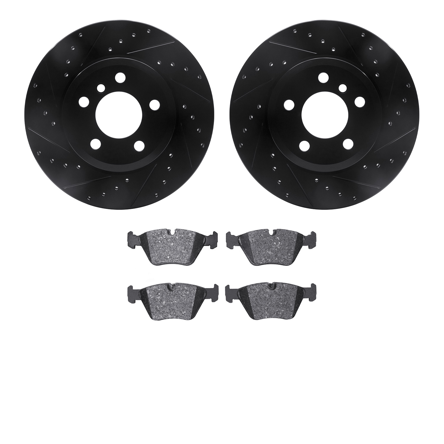 8302-31080 Drilled/Slotted Brake Rotors with 3000-Series Ceramic Brake Pads Kit [Black], 2004-2010 BMW, Position: Front