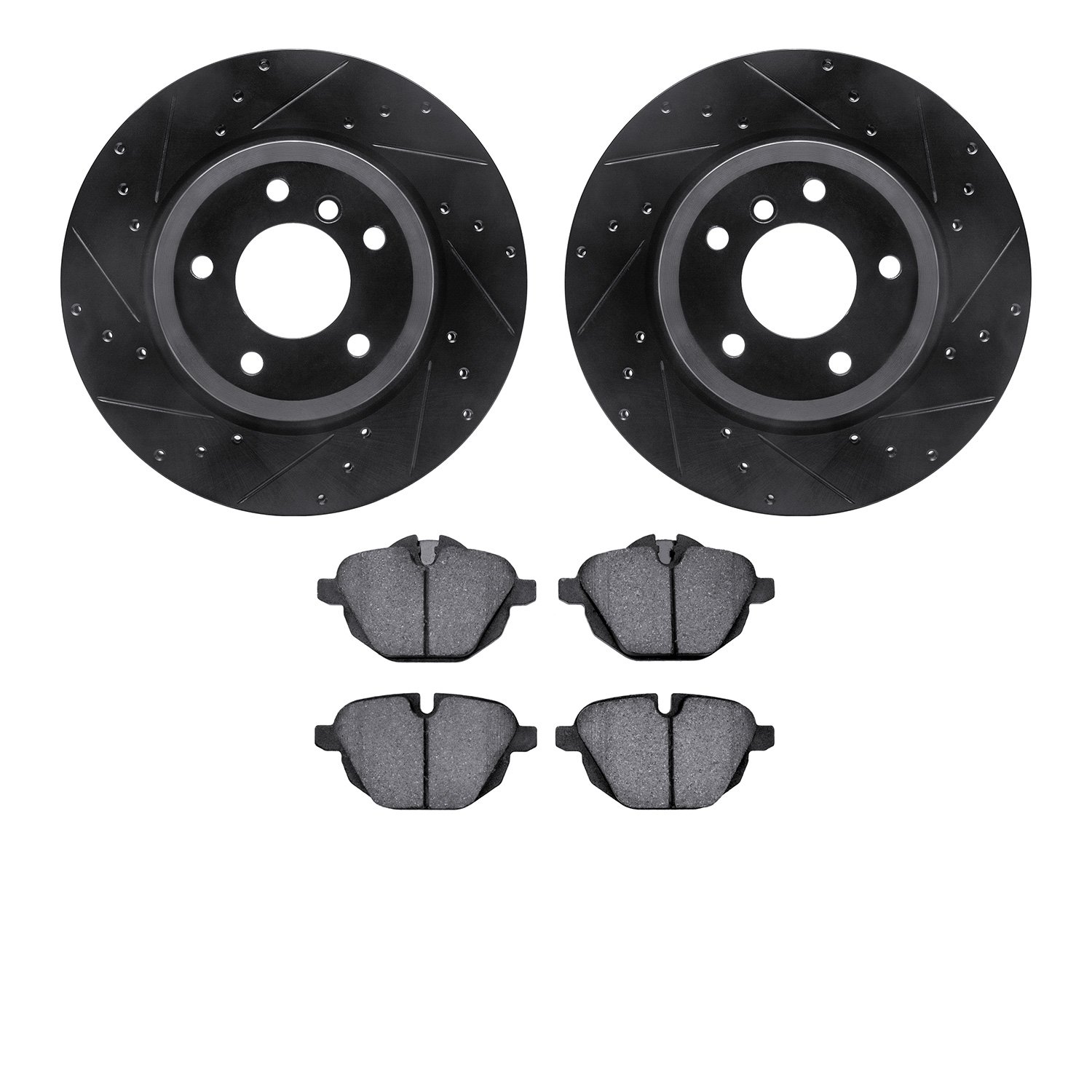 8302-31104 Drilled/Slotted Brake Rotors with 3000-Series Ceramic Brake Pads Kit [Black], 2011-2016 BMW, Position: Rear