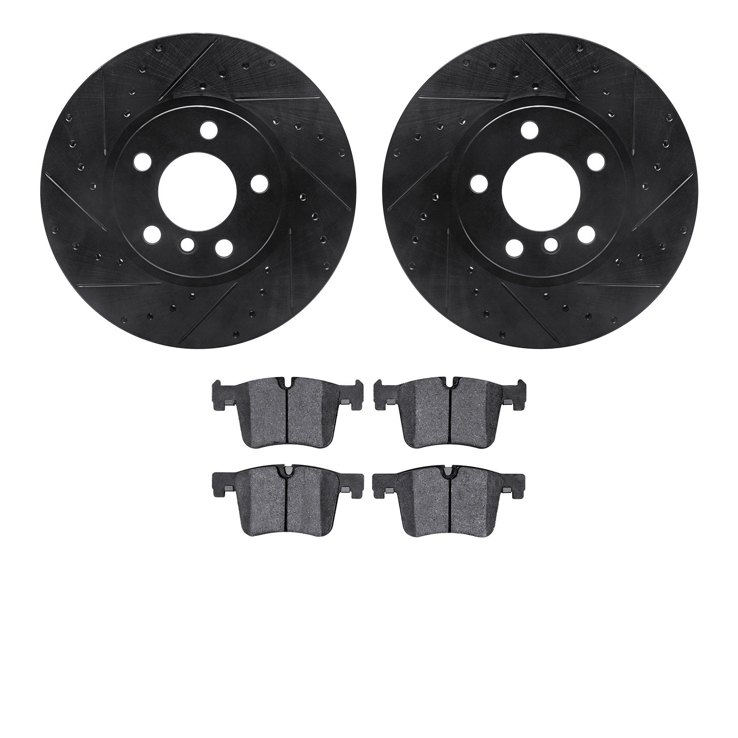 8302-31111 Drilled/Slotted Brake Rotors with 3000-Series Ceramic Brake Pads Kit [Black], 2011-2018 BMW, Position: Front