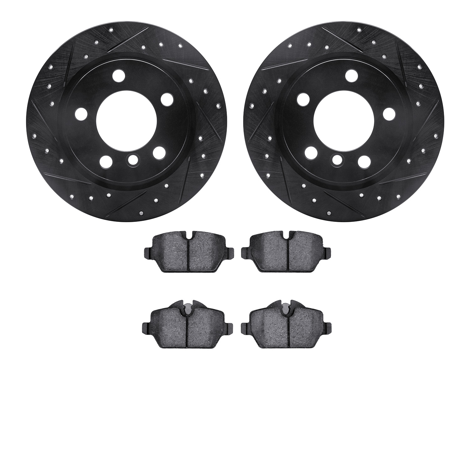 8302-32009 Drilled/Slotted Brake Rotors with 3000-Series Ceramic Brake Pads Kit [Black], 2011-2016 Mini, Position: Rear