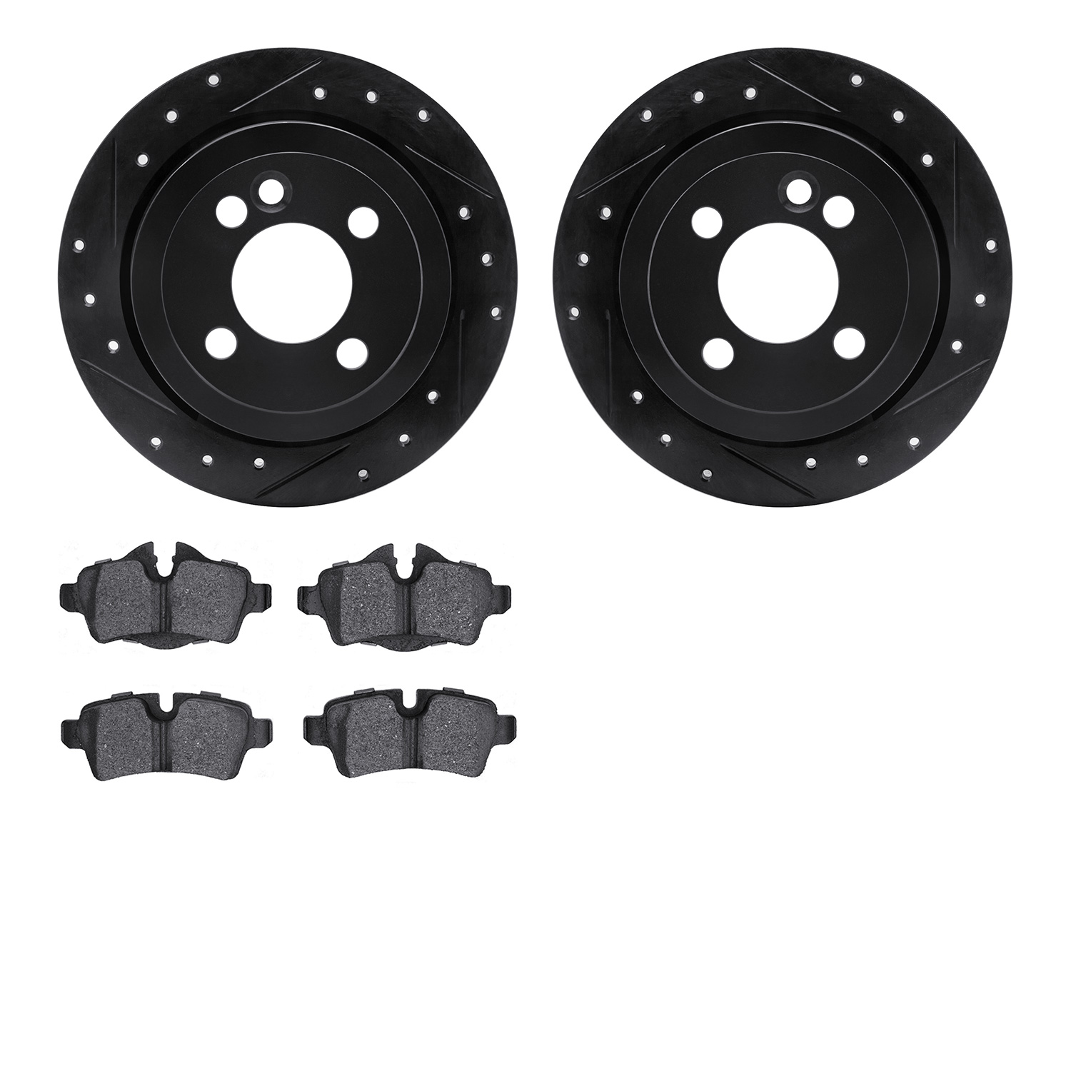8302-32013 Drilled/Slotted Brake Rotors with 3000-Series Ceramic Brake Pads Kit [Black], 2007-2015 Mini, Position: Rear