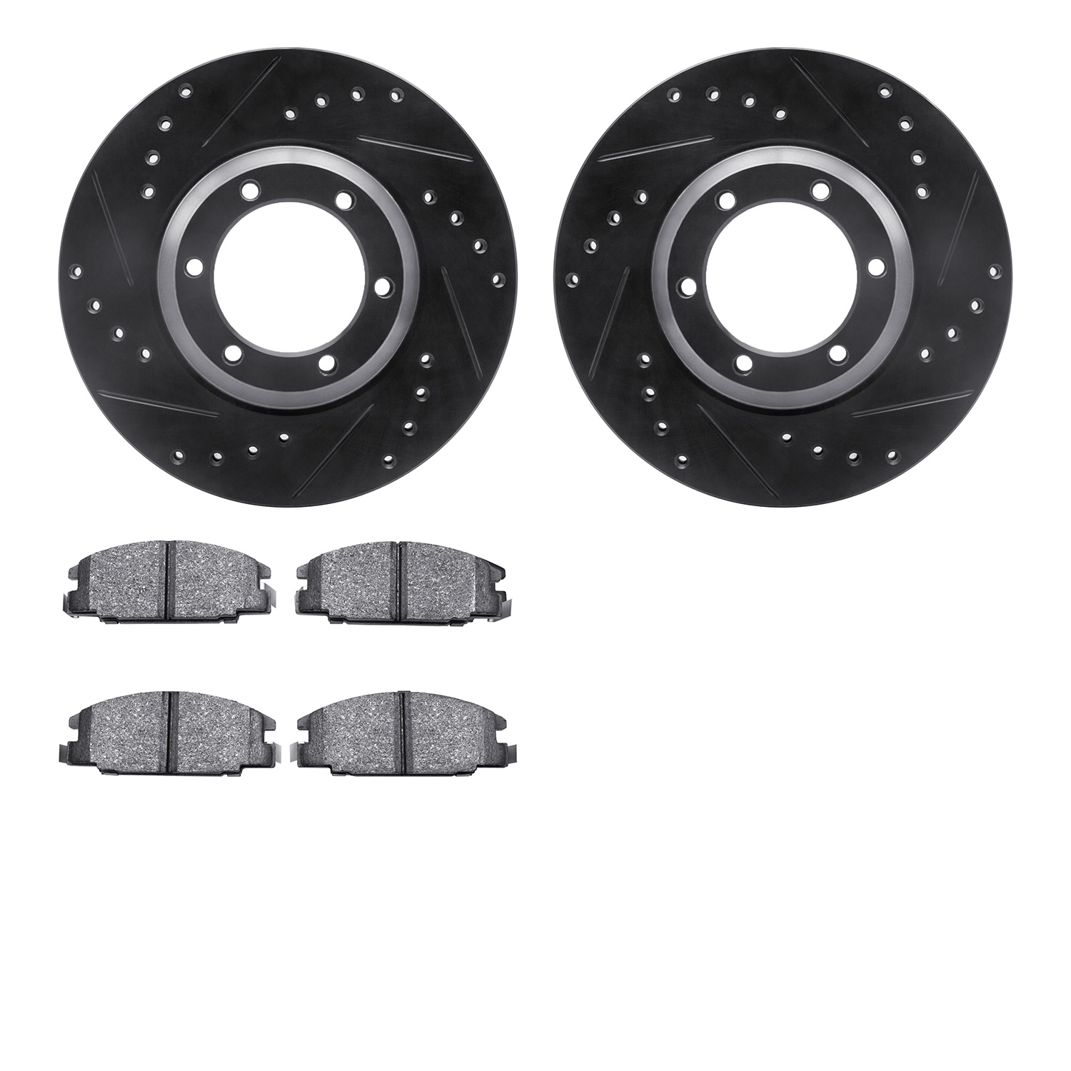 8302-37006 Drilled/Slotted Brake Rotors with 3000-Series Ceramic Brake Pads Kit [Black], 1986-1986 GM, Position: Front