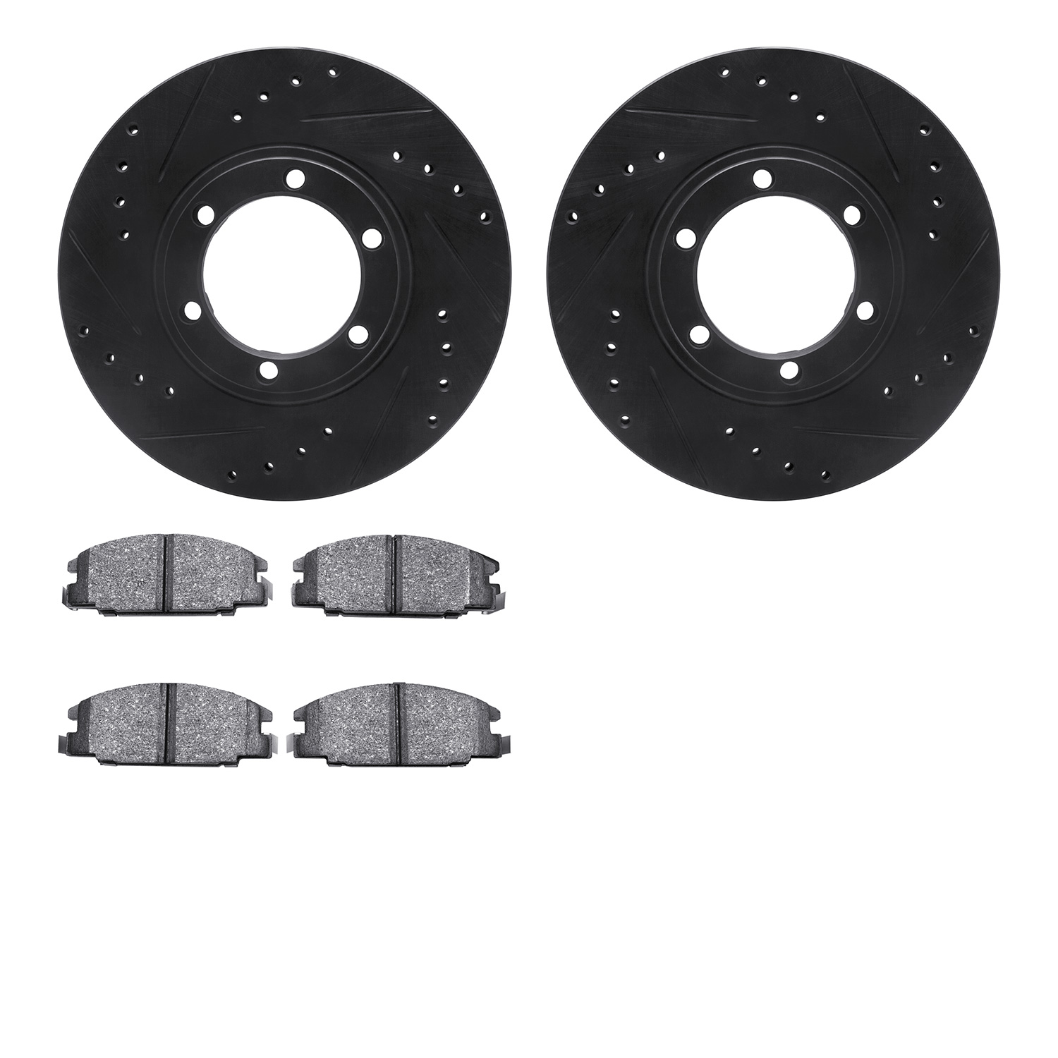 8302-37007 Drilled/Slotted Brake Rotors with 3000-Series Ceramic Brake Pads Kit [Black], 1987-2005 Multiple Makes/Models, Positi