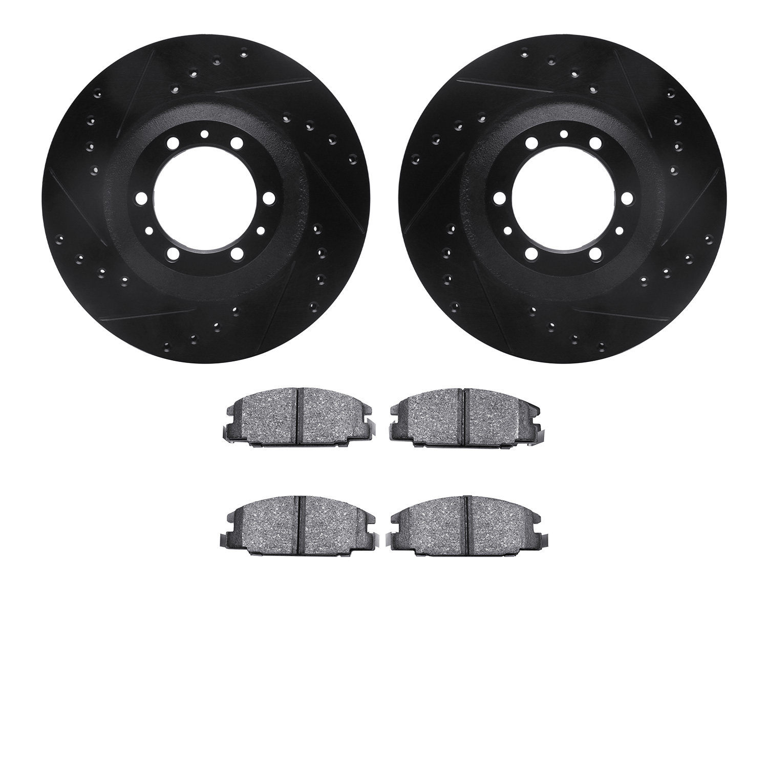 8302-37008 Drilled/Slotted Brake Rotors with 3000-Series Ceramic Brake Pads Kit [Black], 1995-1995 GM, Position: Front