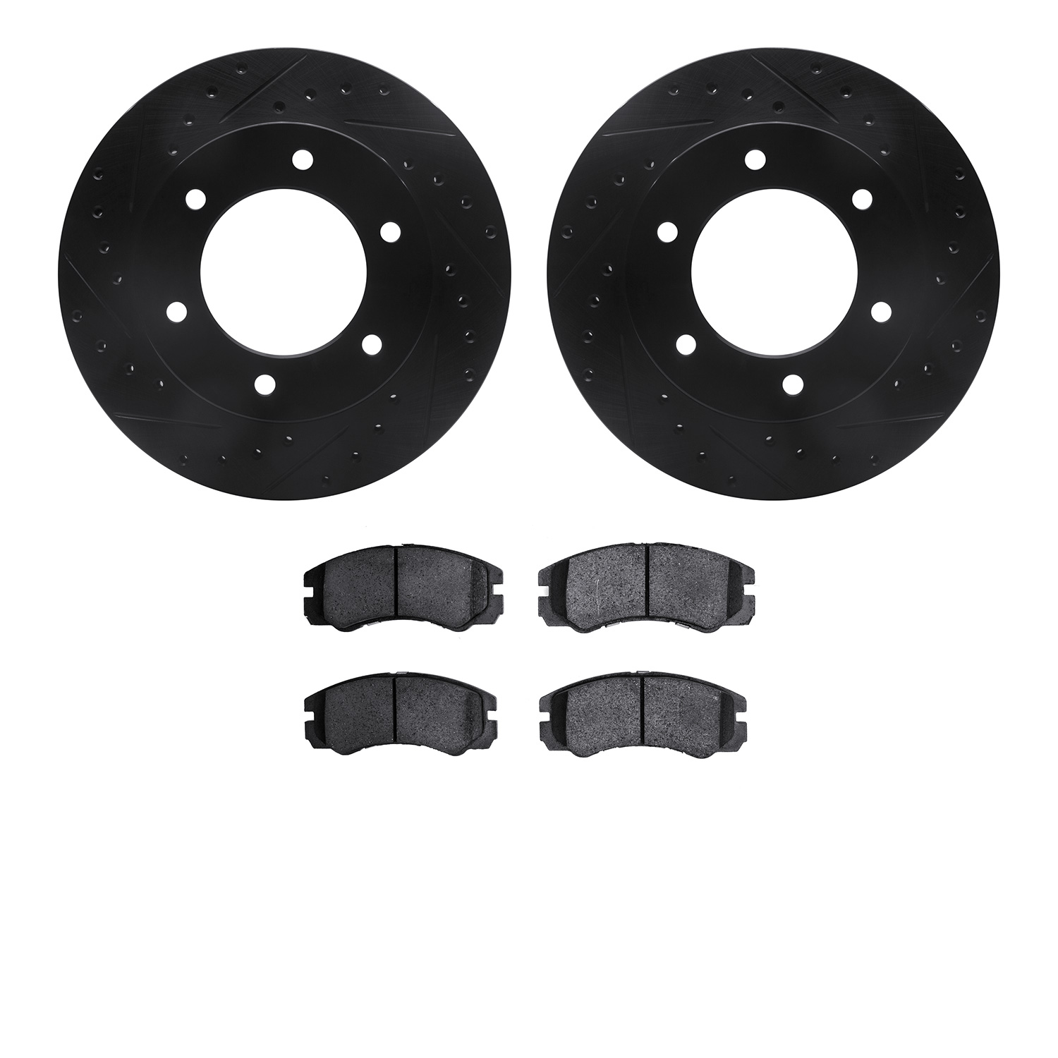 8302-37013 Drilled/Slotted Brake Rotors with 3000-Series Ceramic Brake Pads Kit [Black], 2001-2001 GM, Position: Front