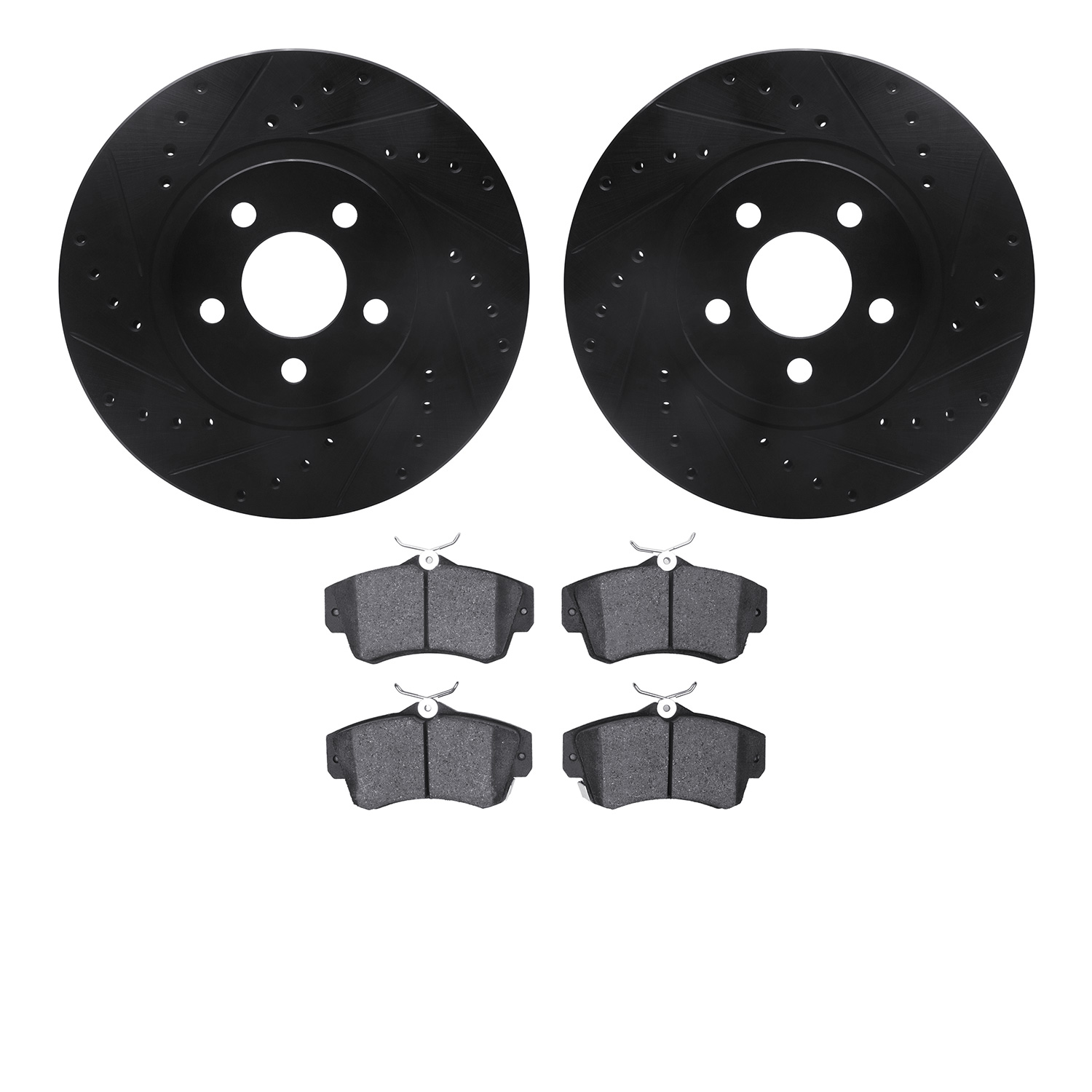 8302-39024 Drilled/Slotted Brake Rotors with 3000-Series Ceramic Brake Pads Kit [Black], 2001-2010 Mopar, Position: Front