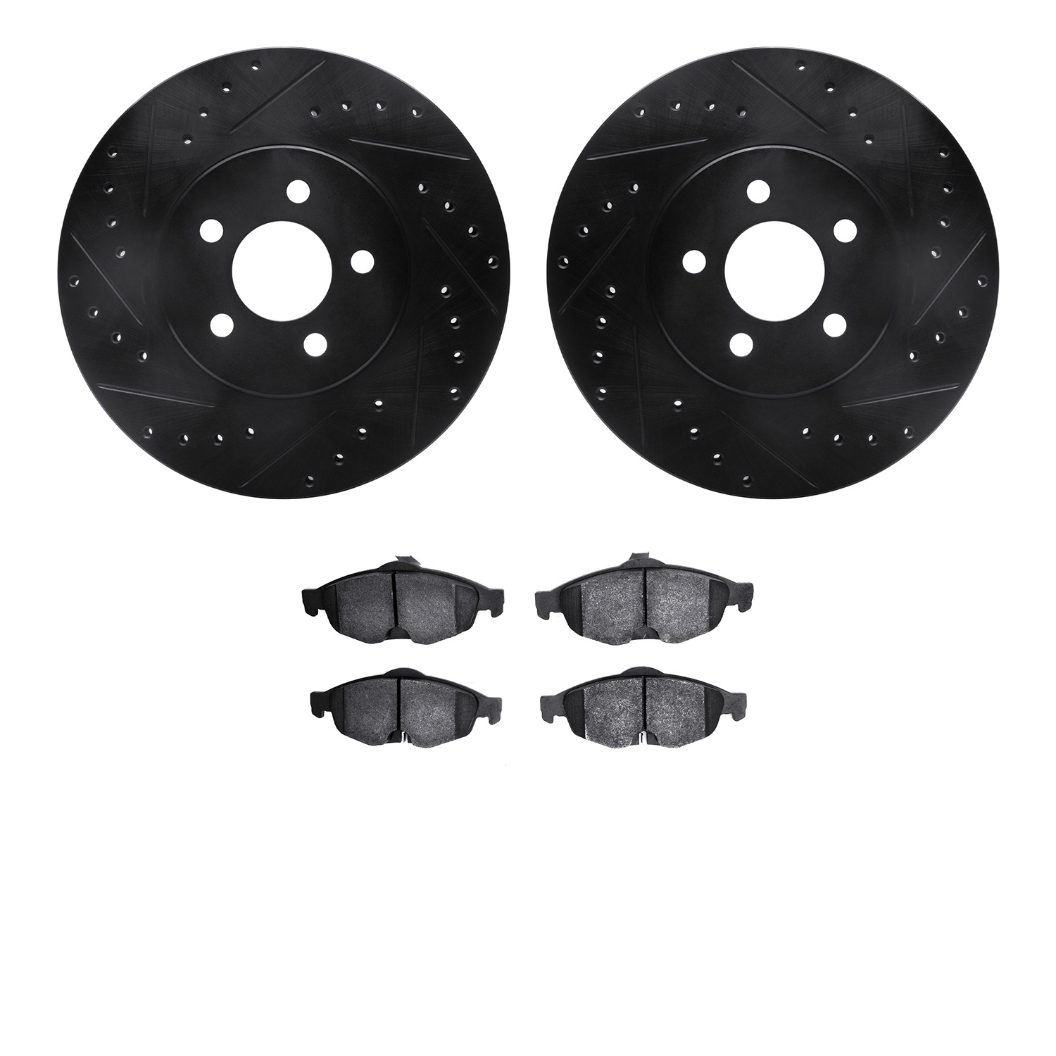 8302-39028 Drilled/Slotted Brake Rotors with 3000-Series Ceramic Brake Pads Kit [Black], 2001-2006 Mopar, Position: Front