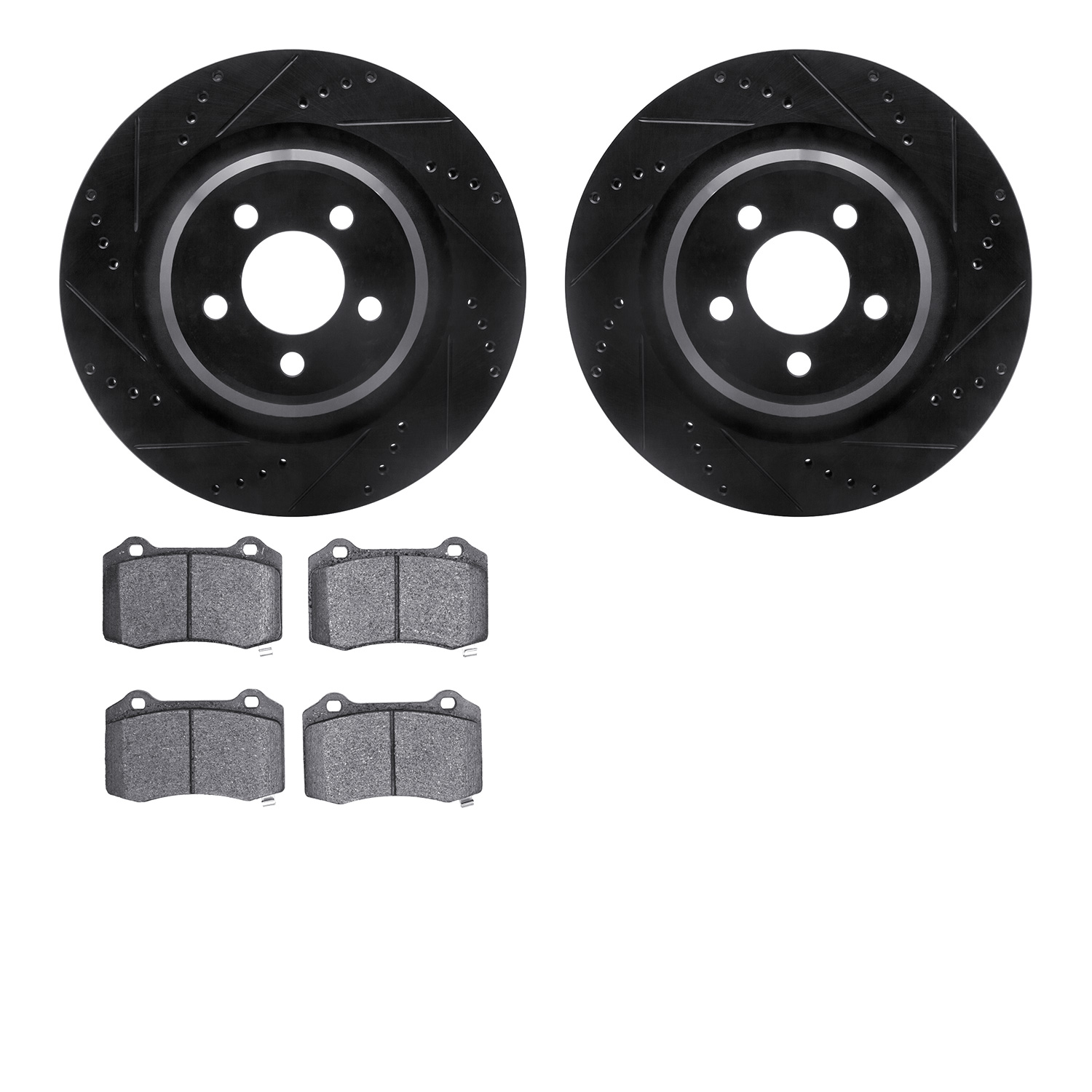 8302-39032 Drilled/Slotted Brake Rotors with 3000-Series Ceramic Brake Pads Kit [Black], Fits Select Mopar, Position: Rear