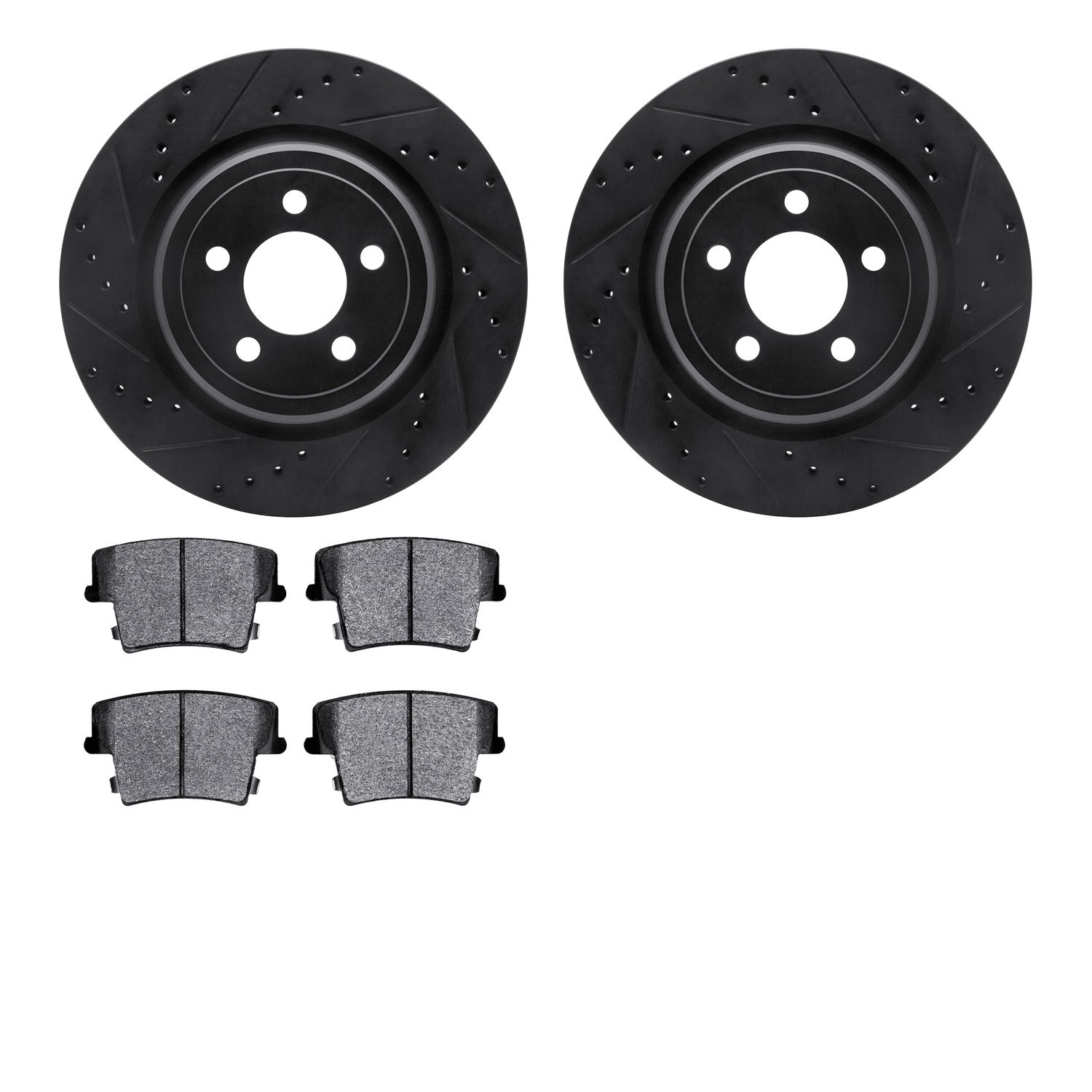 8302-39037 Drilled/Slotted Brake Rotors with 3000-Series Ceramic Brake Pads Kit [Black], 2006-2014 Mopar, Position: Rear