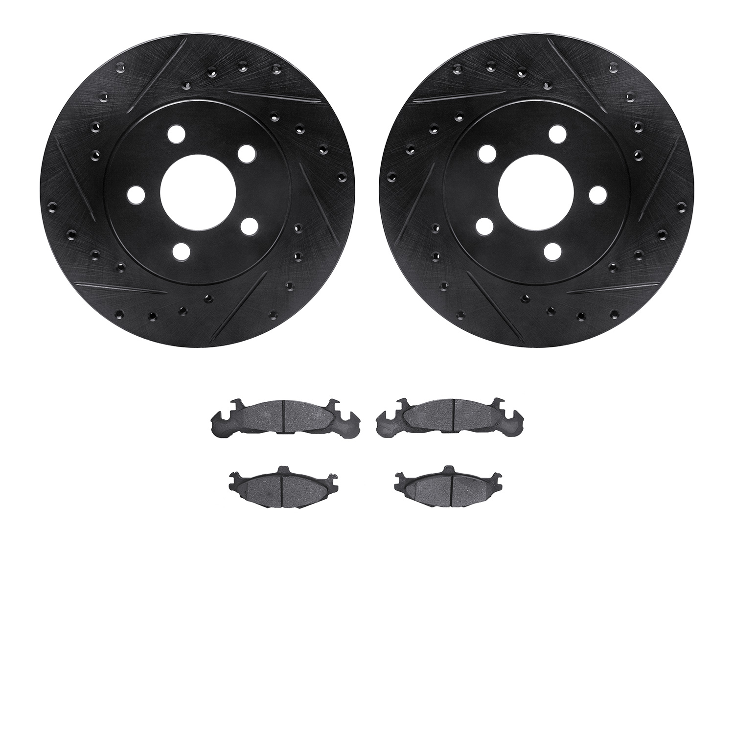 8302-40026 Drilled/Slotted Brake Rotors with 3000-Series Ceramic Brake Pads Kit [Black], 1984-1990 Mopar, Position: Front