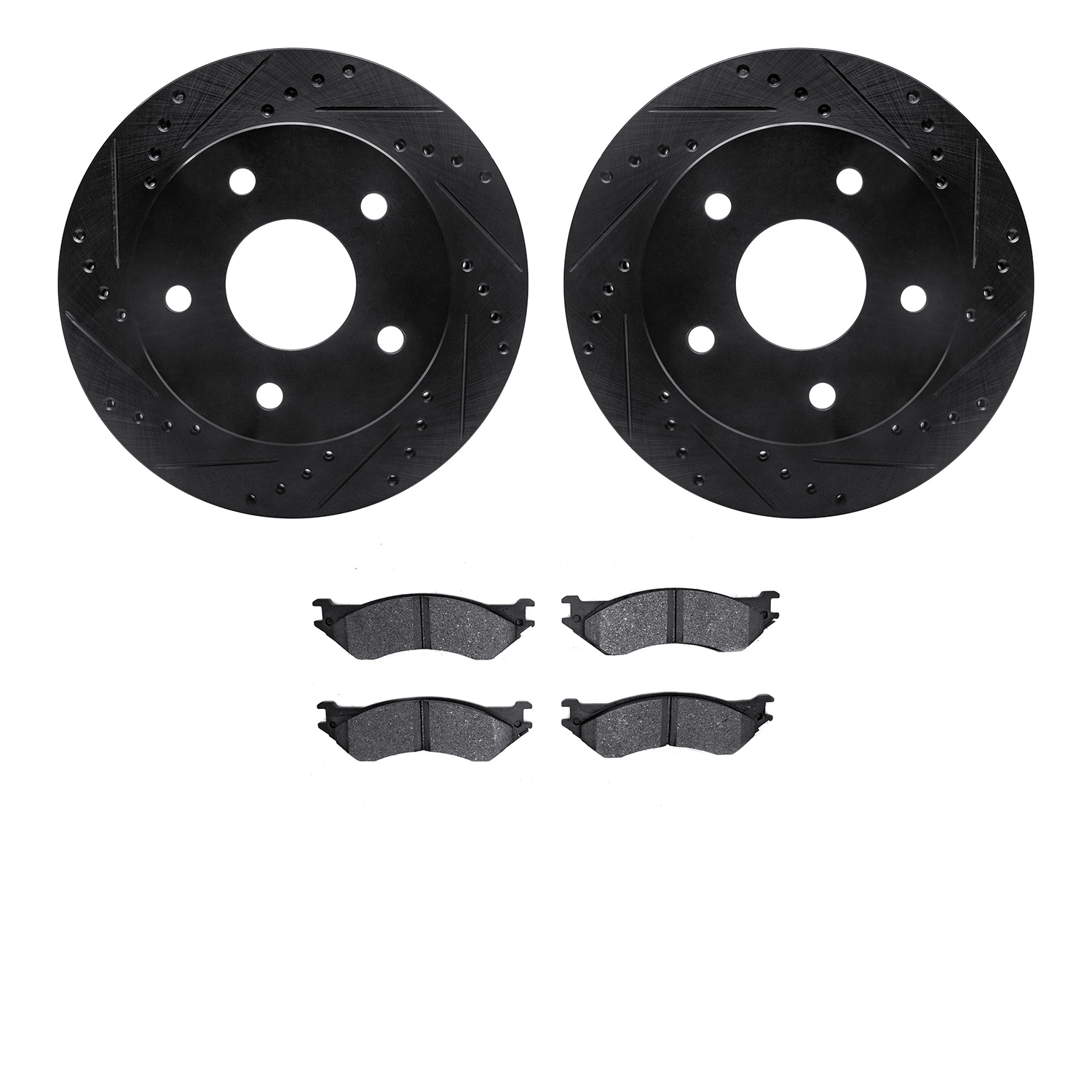 8302-40066 Drilled/Slotted Brake Rotors with 3000-Series Ceramic Brake Pads Kit [Black], 2000-2001 Mopar, Position: Front