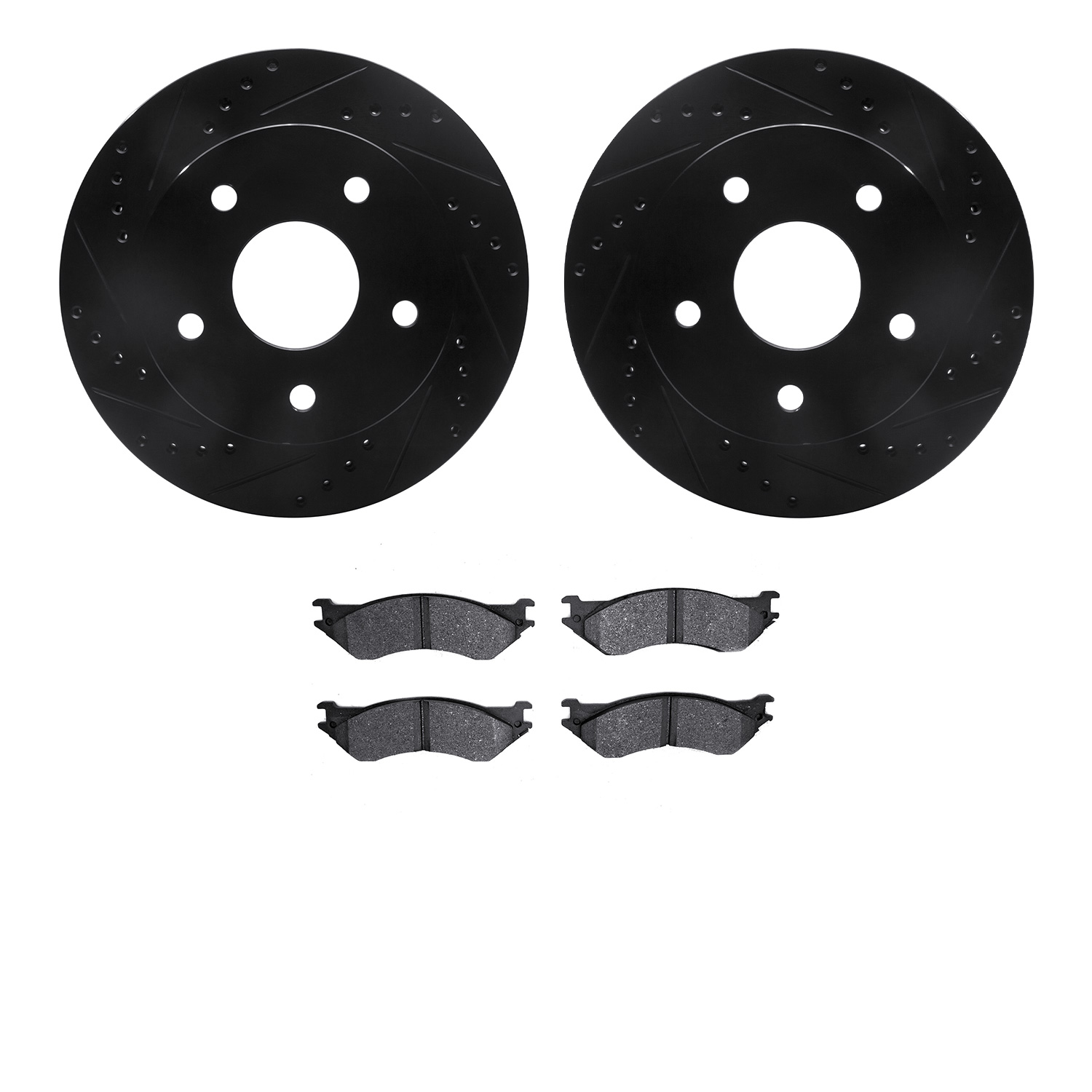 8302-40067 Drilled/Slotted Brake Rotors with 3000-Series Ceramic Brake Pads Kit [Black], 2000-2001 Mopar, Position: Front