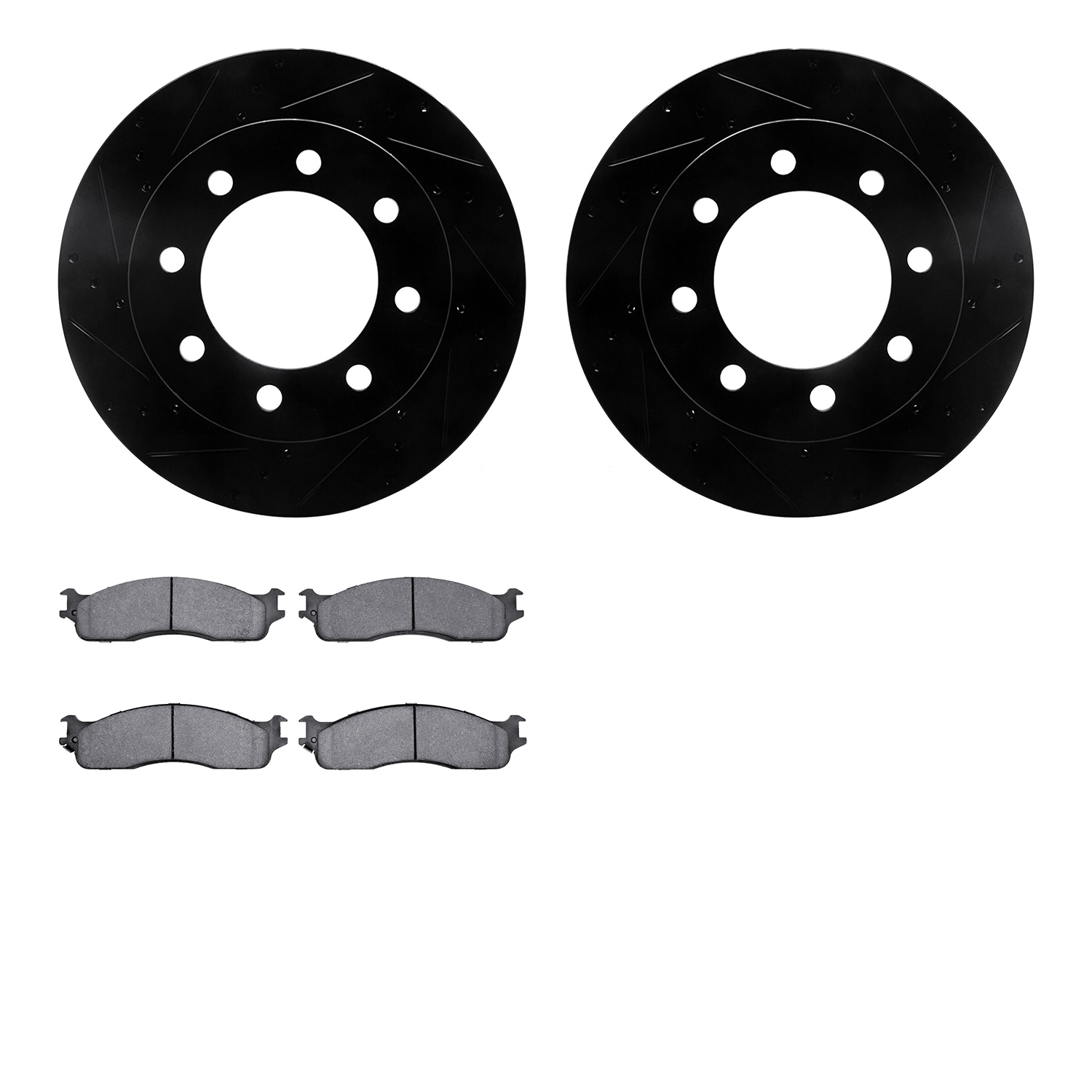 8302-40088 Drilled/Slotted Brake Rotors with 3000-Series Ceramic Brake Pads Kit [Black], 2003-2008 Mopar, Position: Front