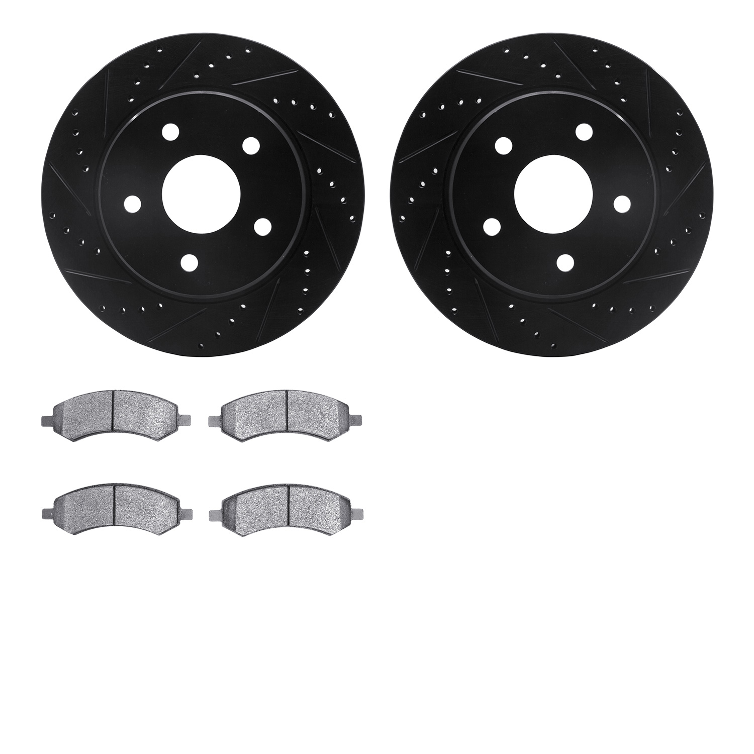 8302-40090 Drilled/Slotted Brake Rotors with 3000-Series Ceramic Brake Pads Kit [Black], 2006-2018 Mopar, Position: Front