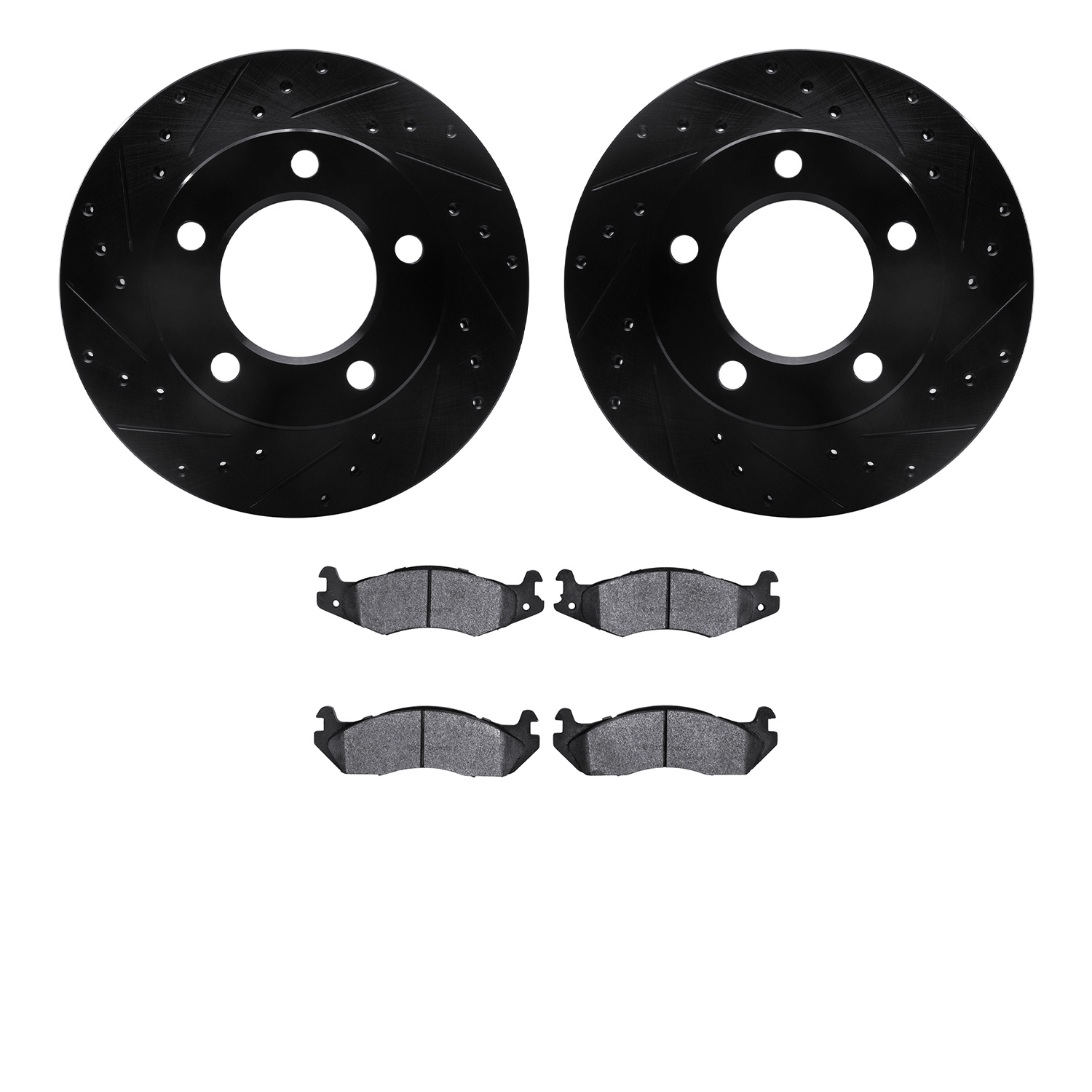 8302-42012 Drilled/Slotted Brake Rotors with 3000-Series Ceramic Brake Pads Kit [Black], 1982-1986 Mopar, Position: Front