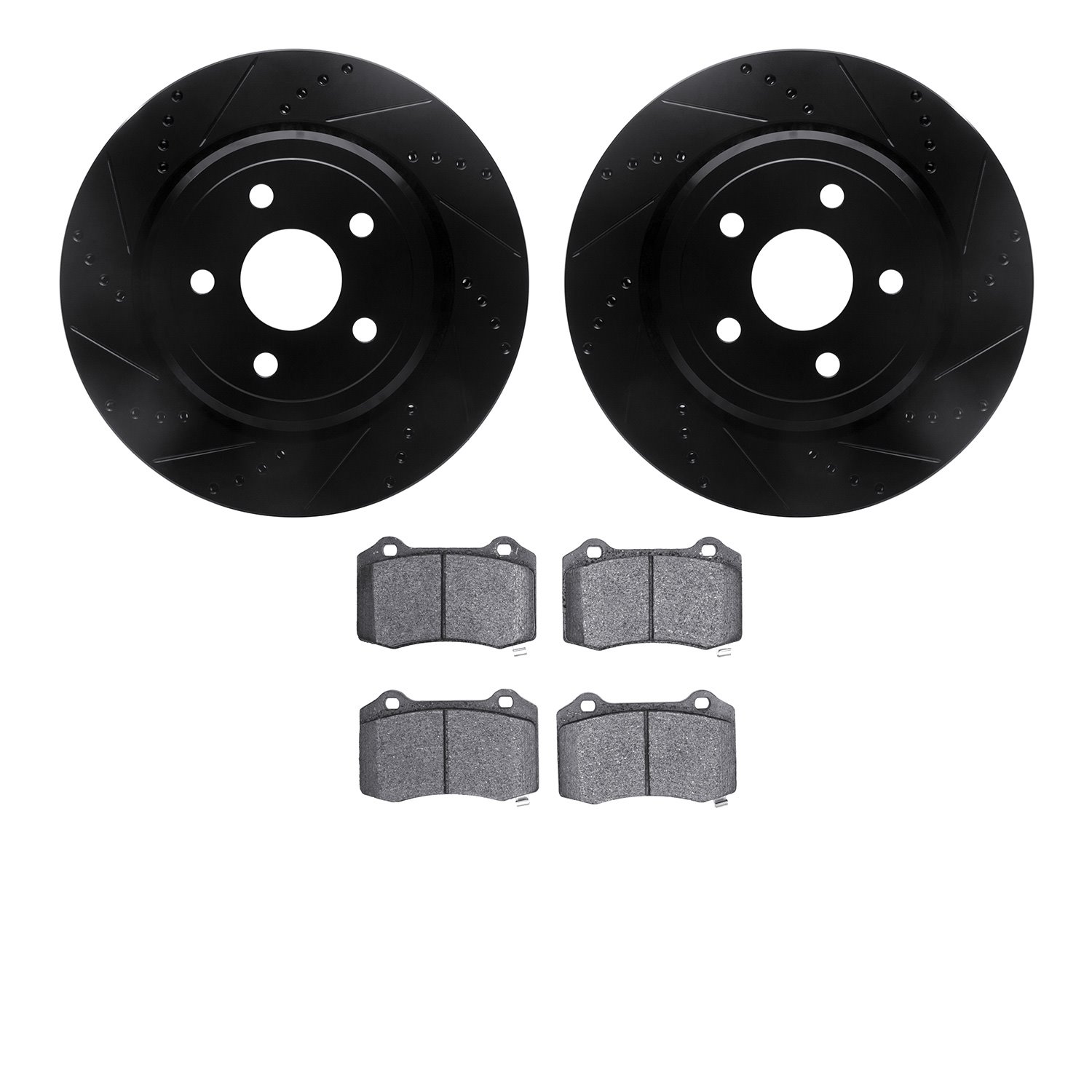 8302-42025 Drilled/Slotted Brake Rotors with 3000-Series Ceramic Brake Pads Kit [Black], Fits Select Mopar, Position: Rear
