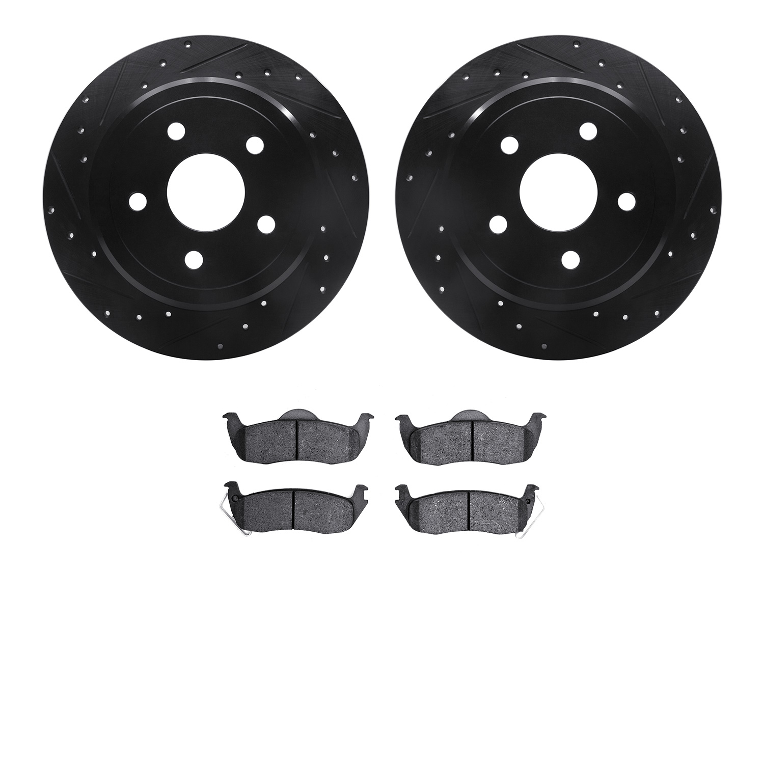8302-42028 Drilled/Slotted Brake Rotors with 3000-Series Ceramic Brake Pads Kit [Black], 2005-2010 Mopar, Position: Rear