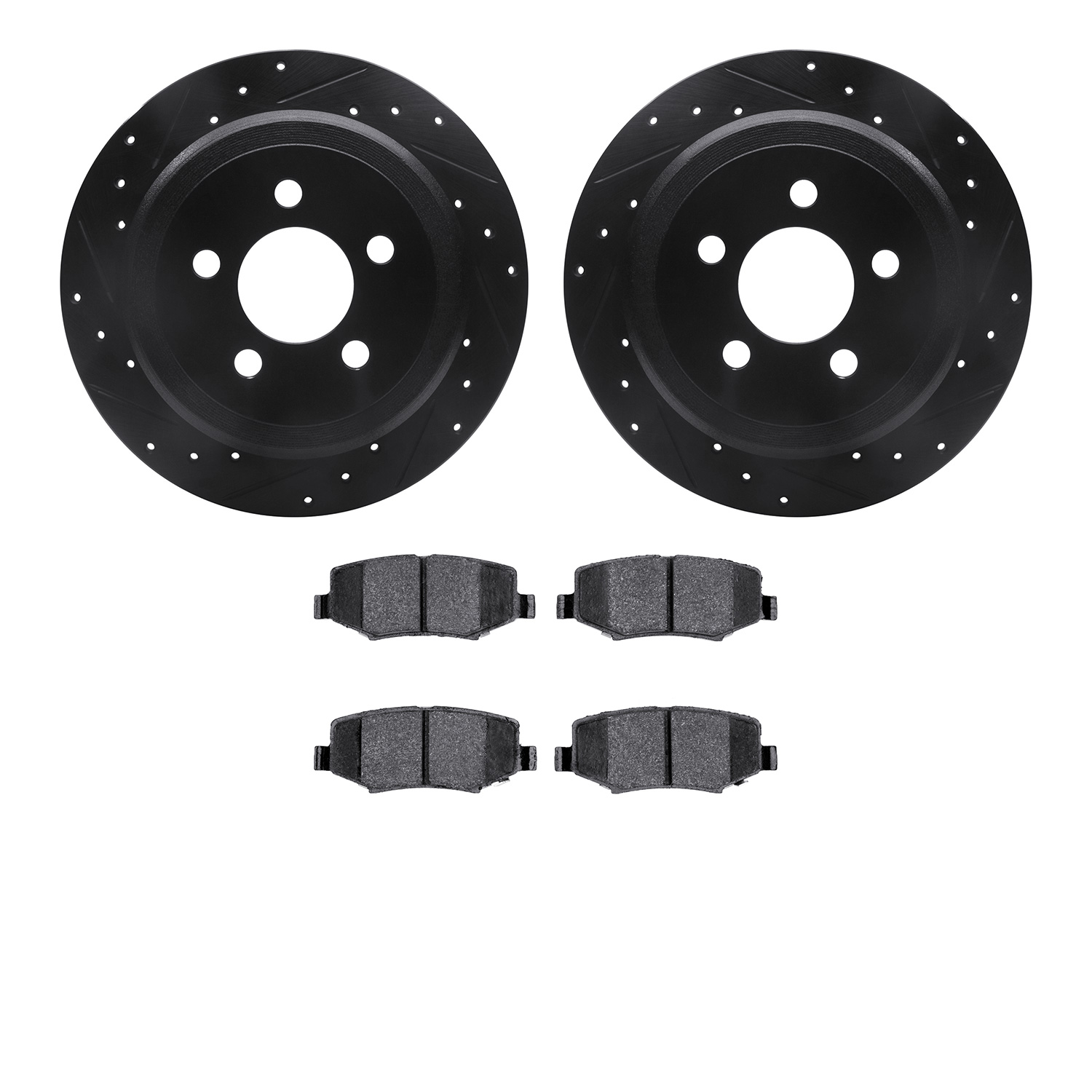 8302-42034 Drilled/Slotted Brake Rotors with 3000-Series Ceramic Brake Pads Kit [Black], 2007-2012 Mopar, Position: Rear