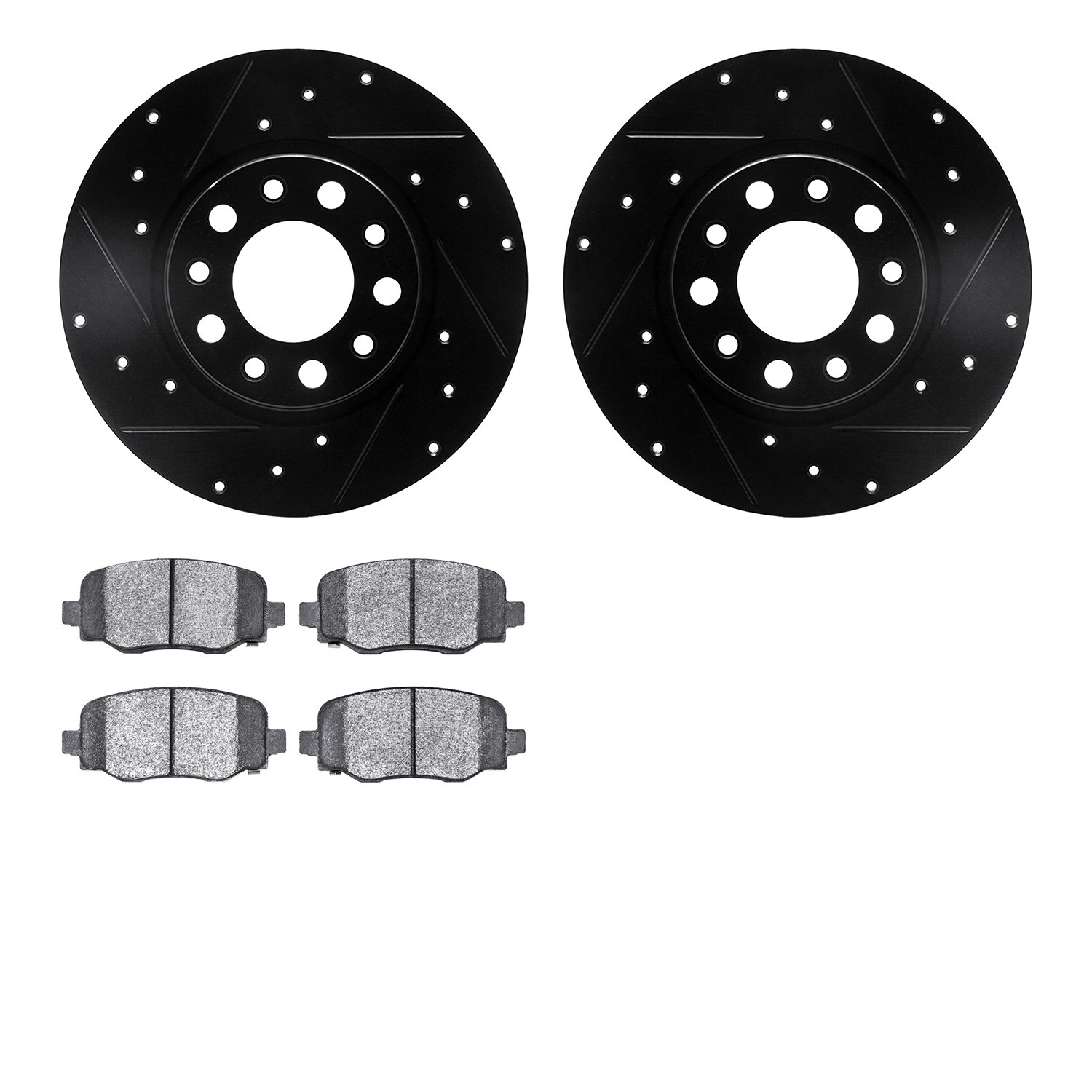 8302-42045 Drilled/Slotted Brake Rotors with 3000-Series Ceramic Brake Pads Kit [Black], Fits Select Mopar, Position: Rear
