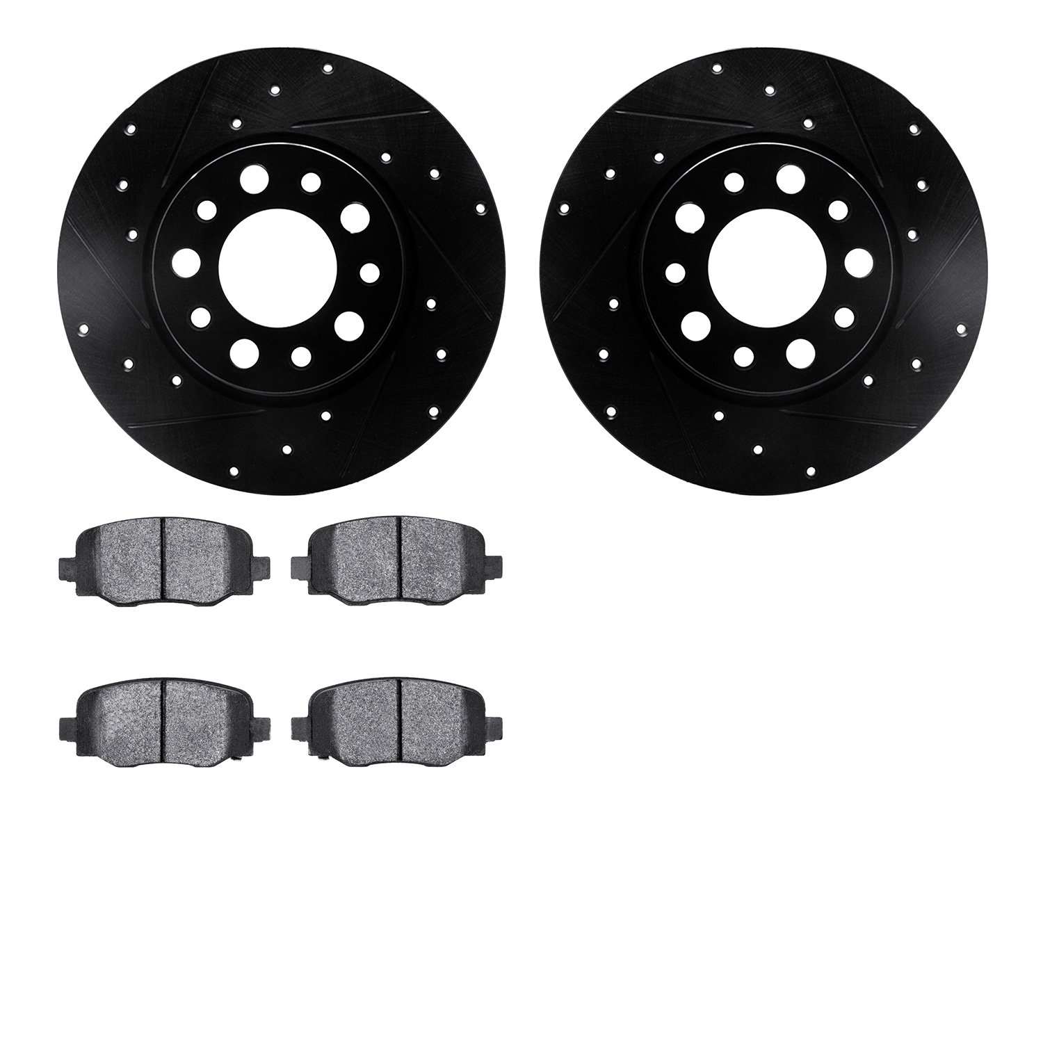 8302-42046 Drilled/Slotted Brake Rotors with 3000-Series Ceramic Brake Pads Kit [Black], Fits Select Mopar, Position: Rear
