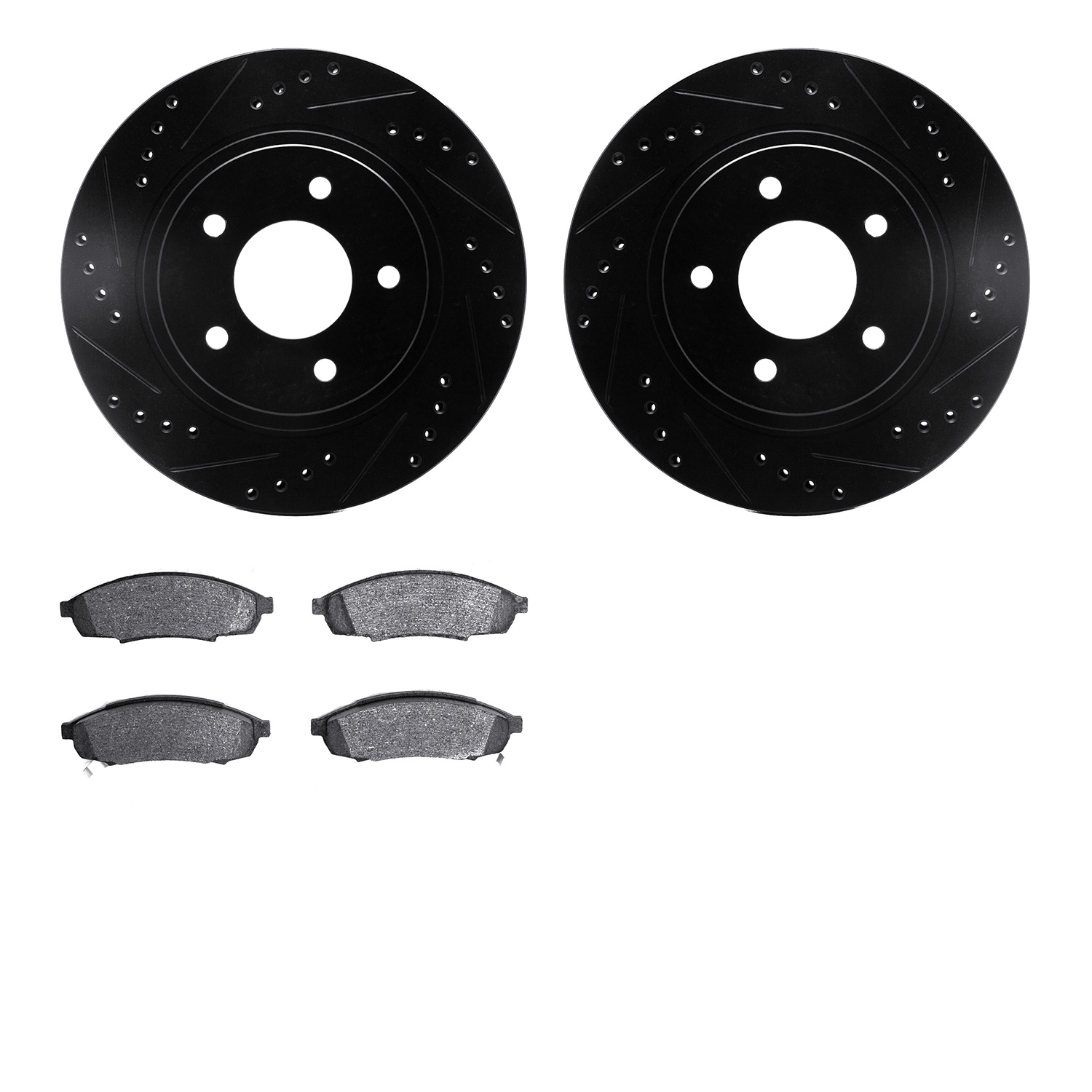 8302-45009 Drilled/Slotted Brake Rotors with 3000-Series Ceramic Brake Pads Kit [Black], 1994-2001 GM, Position: Front