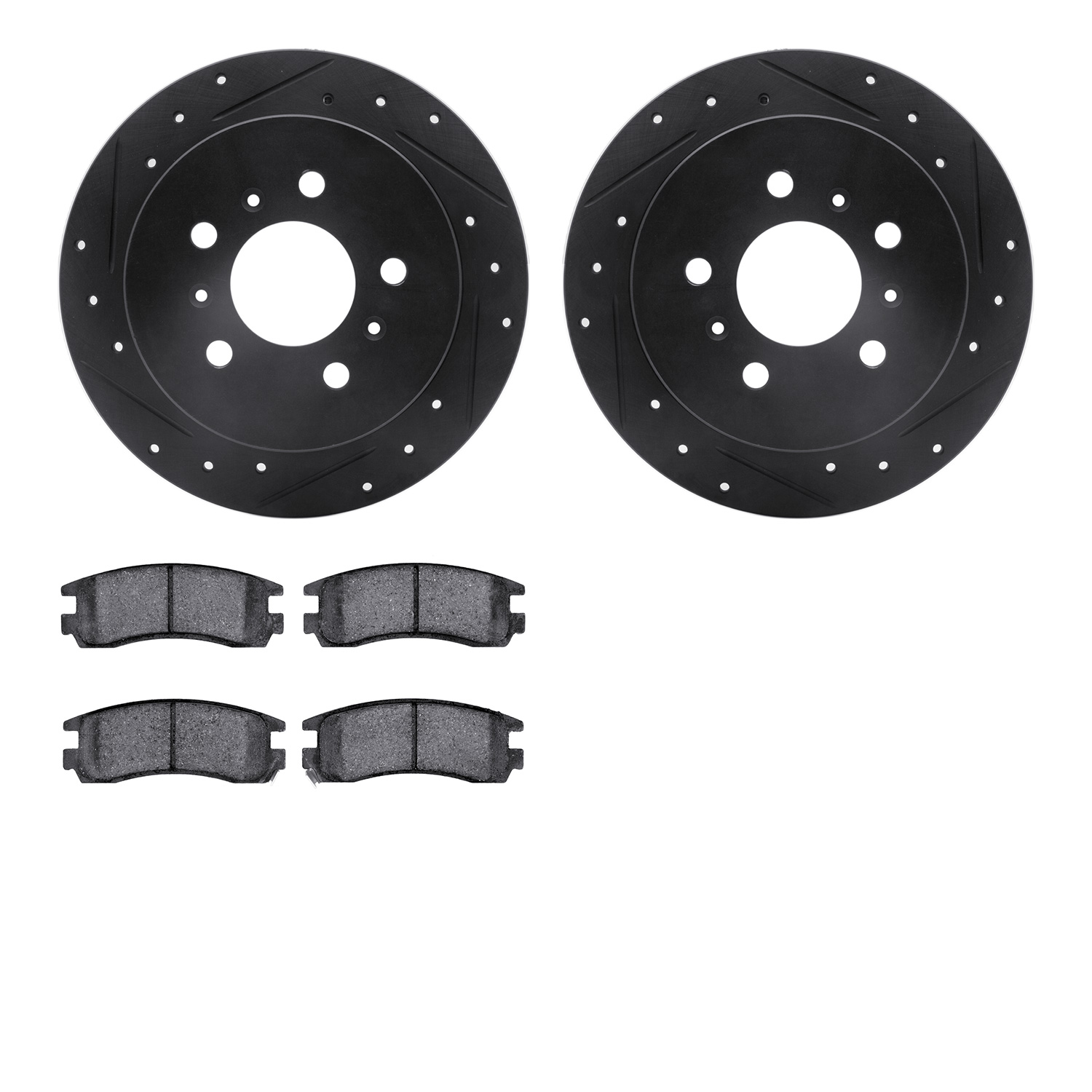 8302-45011 Drilled/Slotted Brake Rotors with 3000-Series Ceramic Brake Pads Kit [Black], 2006-2010 GM, Position: Rear