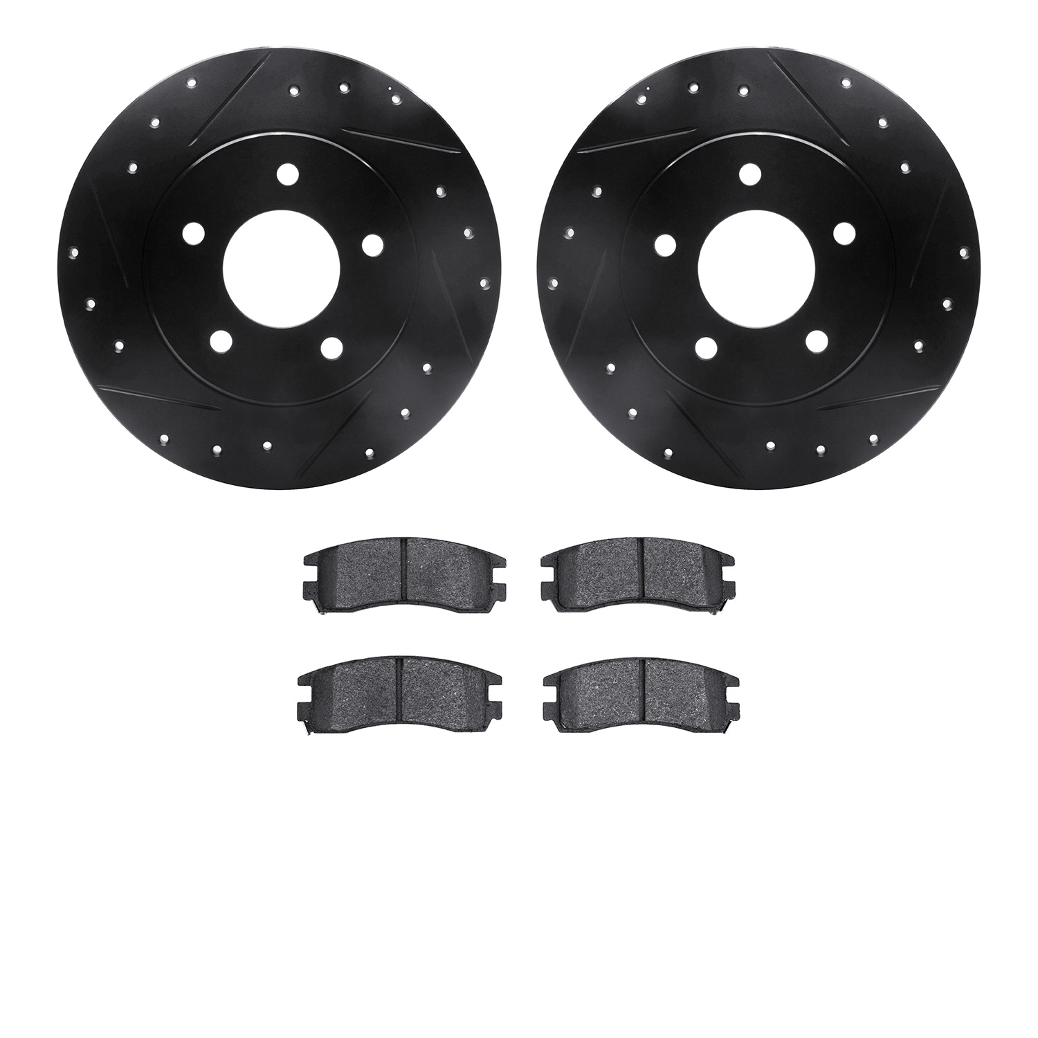 8302-45013 Drilled/Slotted Brake Rotors with 3000-Series Ceramic Brake Pads Kit [Black], 1994-1999 GM, Position: Rear