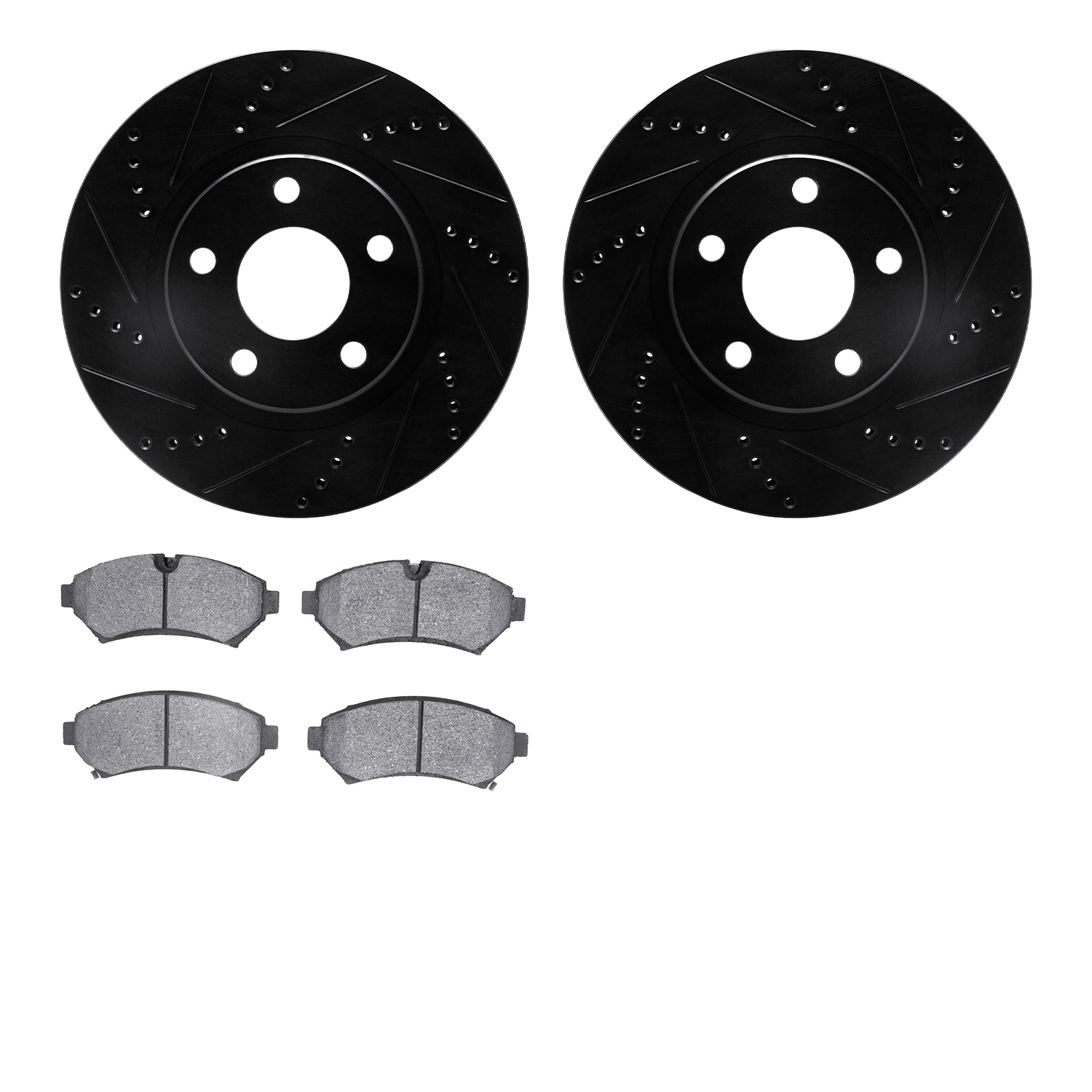 8302-45016 Drilled/Slotted Brake Rotors with 3000-Series Ceramic Brake Pads Kit [Black], 1998-2002 GM, Position: Front