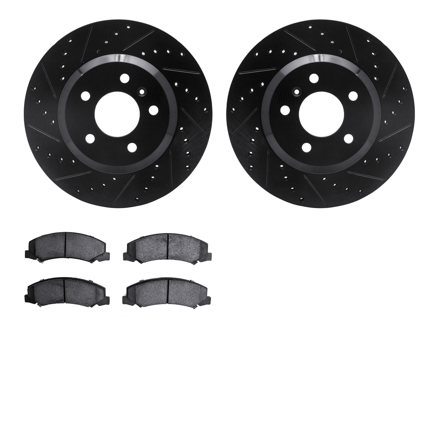 8302-45023 Drilled/Slotted Brake Rotors with 3000-Series Ceramic Brake Pads Kit [Black], 2006-2016 GM, Position: Front