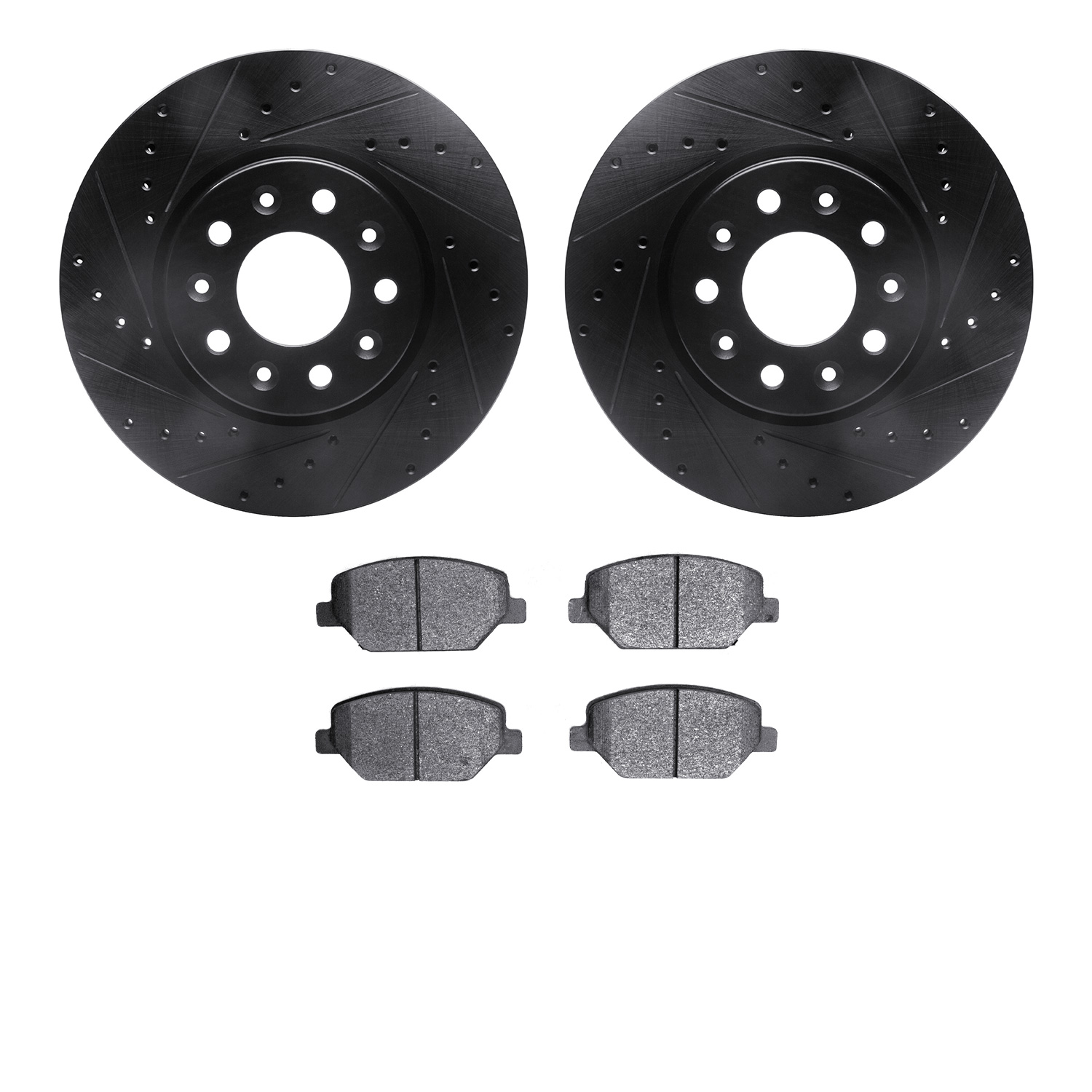 8302-45031 Drilled/Slotted Brake Rotors with 3000-Series Ceramic Brake Pads Kit [Black], 2016-2020 GM, Position: Front