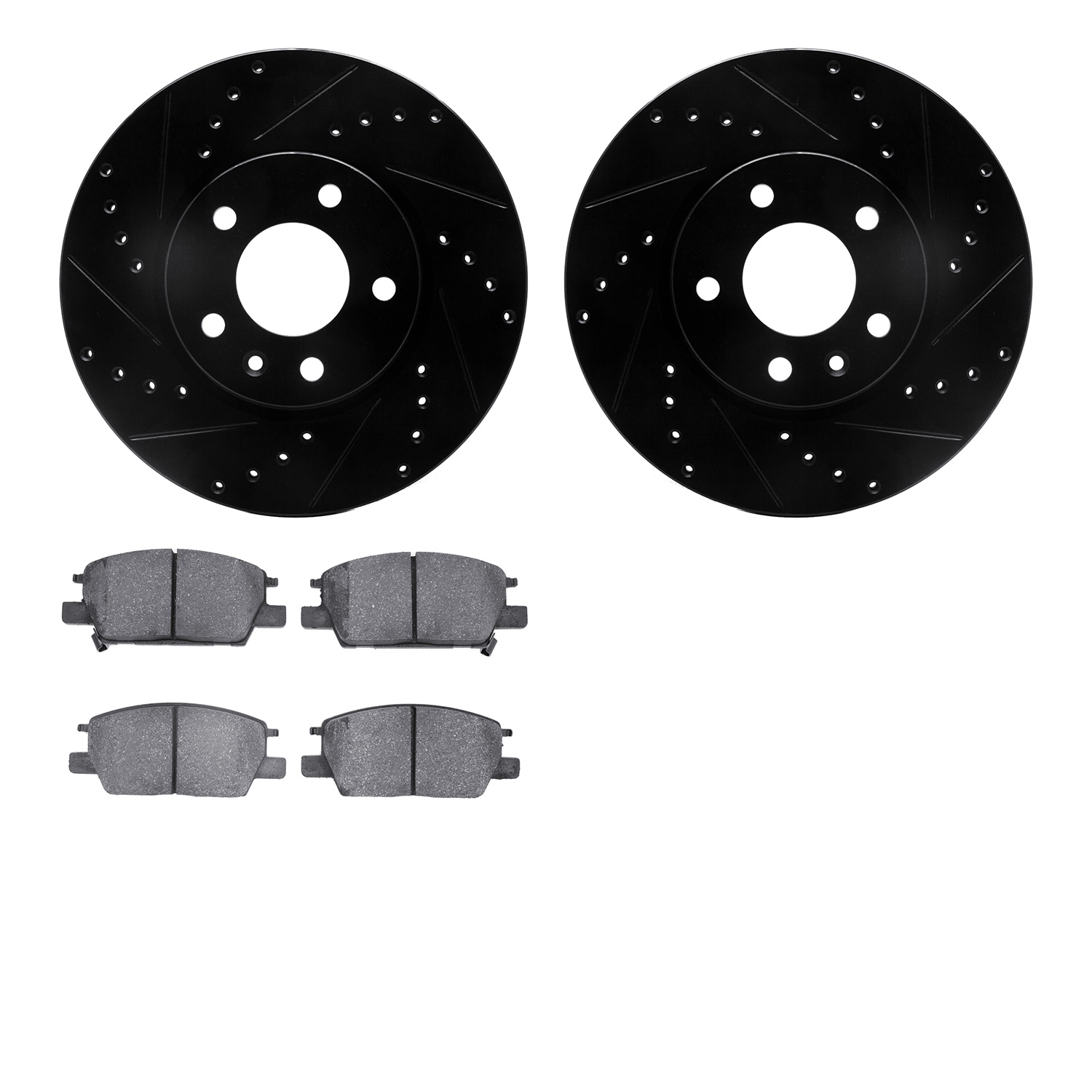 8302-45033 Drilled/Slotted Brake Rotors with 3000-Series Ceramic Brake Pads Kit [Black], 2016-2020 GM, Position: Front