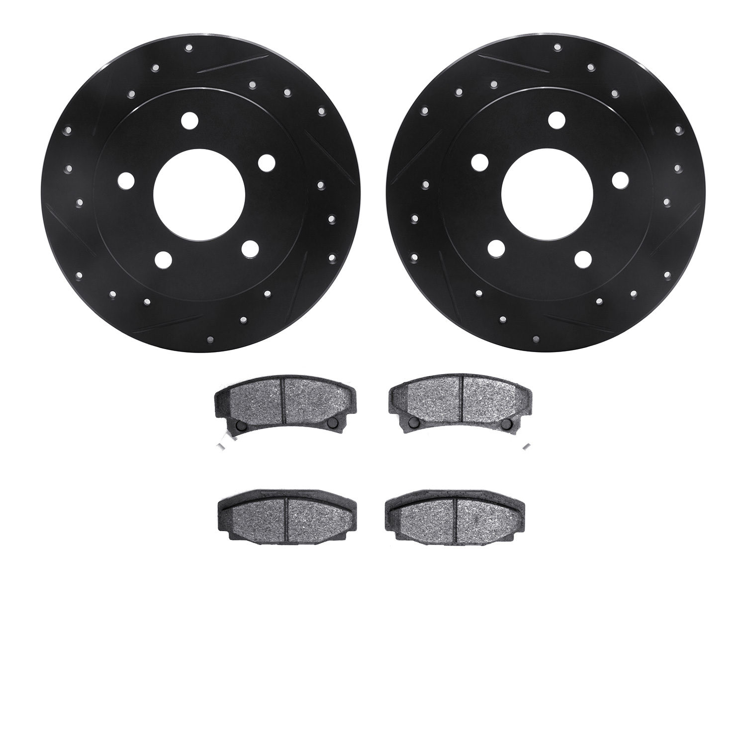 8302-46006 Drilled/Slotted Brake Rotors with 3000-Series Ceramic Brake Pads Kit [Black], 1986-1992 GM, Position: Rear