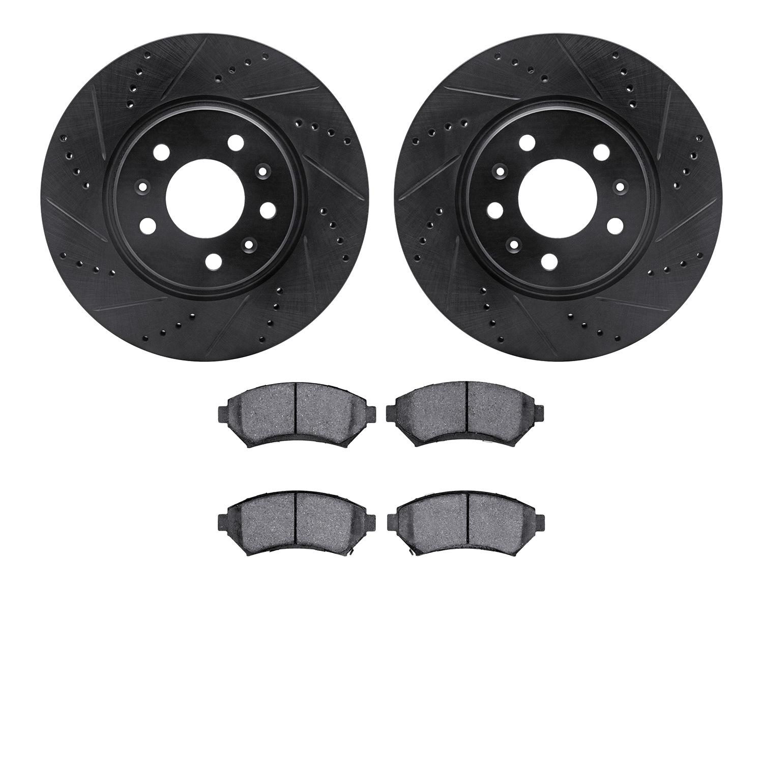 8302-46008 Drilled/Slotted Brake Rotors with 3000-Series Ceramic Brake Pads Kit [Black], 2004-2004 GM, Position: Front