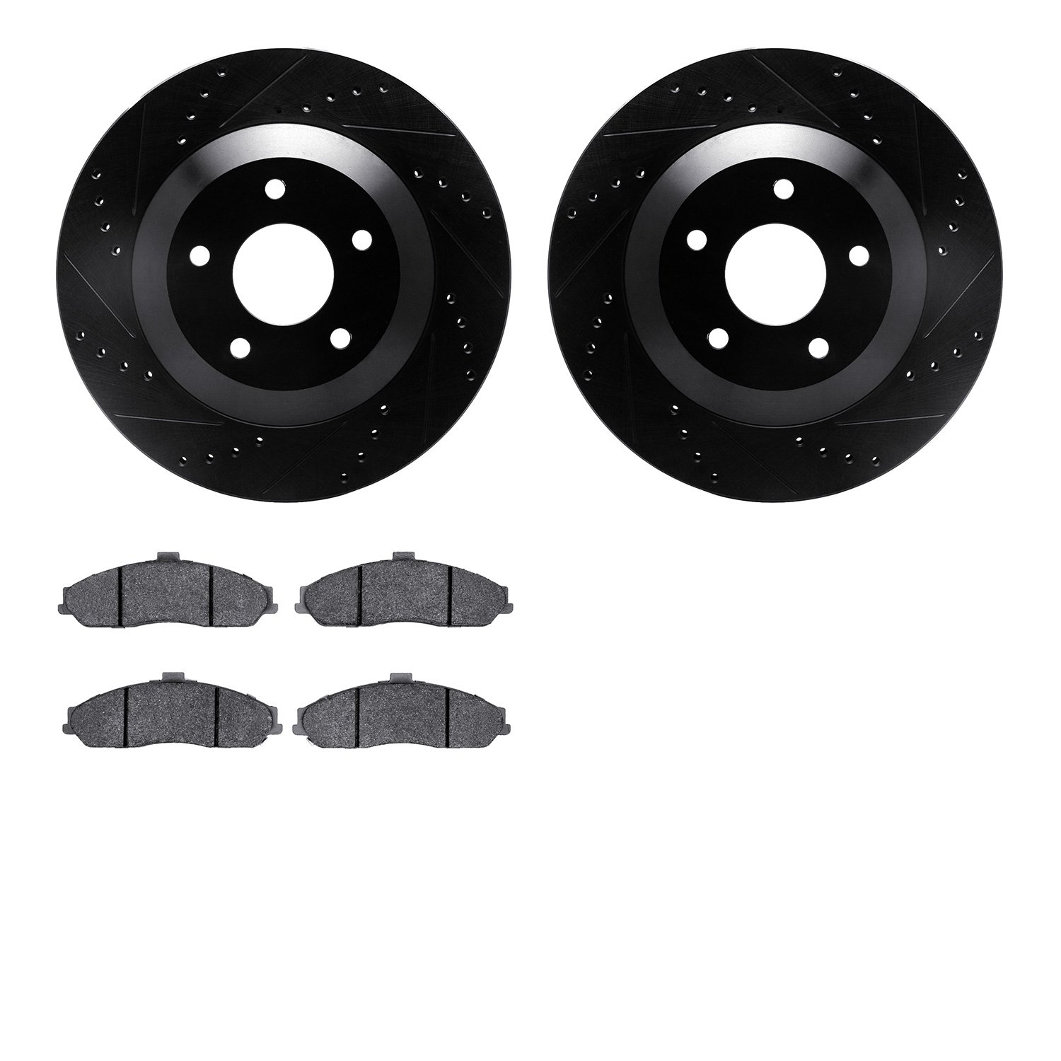 8302-46012 Drilled/Slotted Brake Rotors with 3000-Series Ceramic Brake Pads Kit [Black], 1997-2009 GM, Position: Front