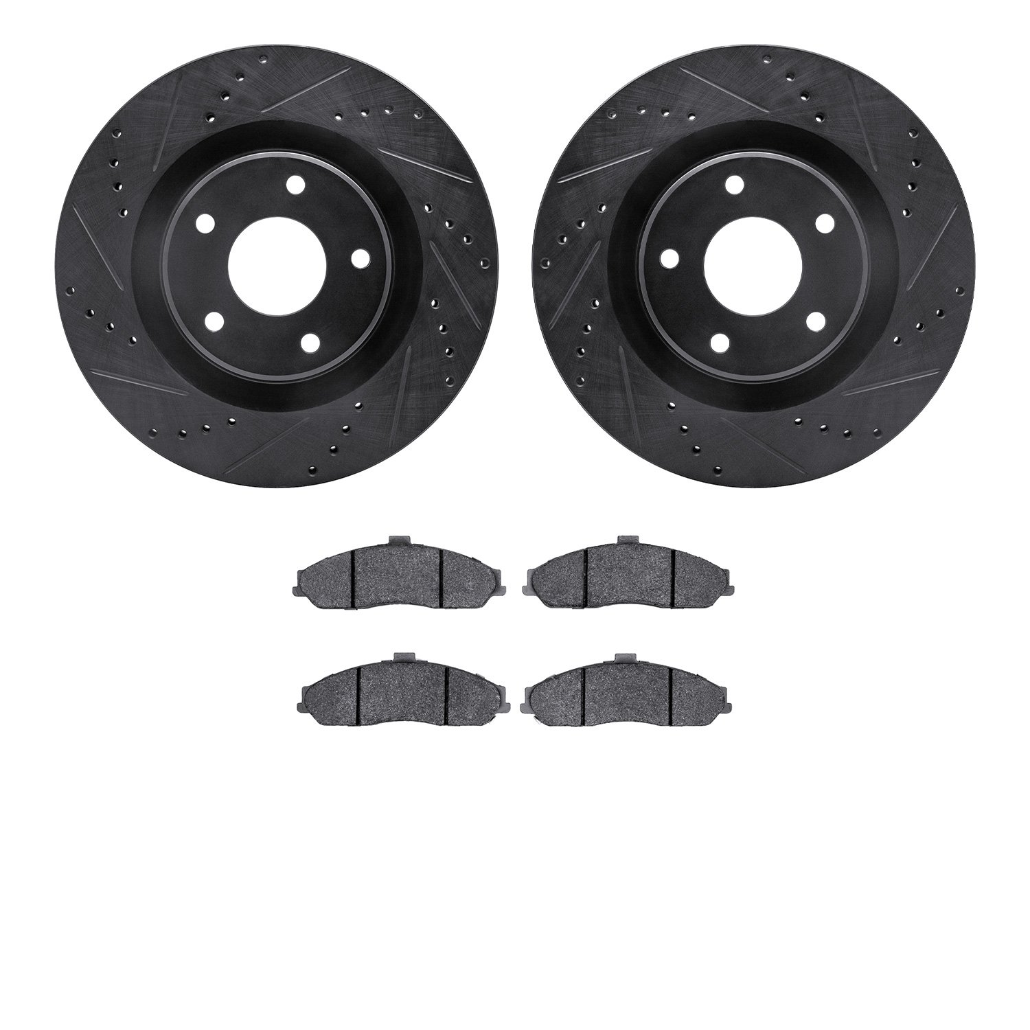 8302-46013 Drilled/Slotted Brake Rotors with 3000-Series Ceramic Brake Pads Kit [Black], 2005-2013 GM, Position: Front