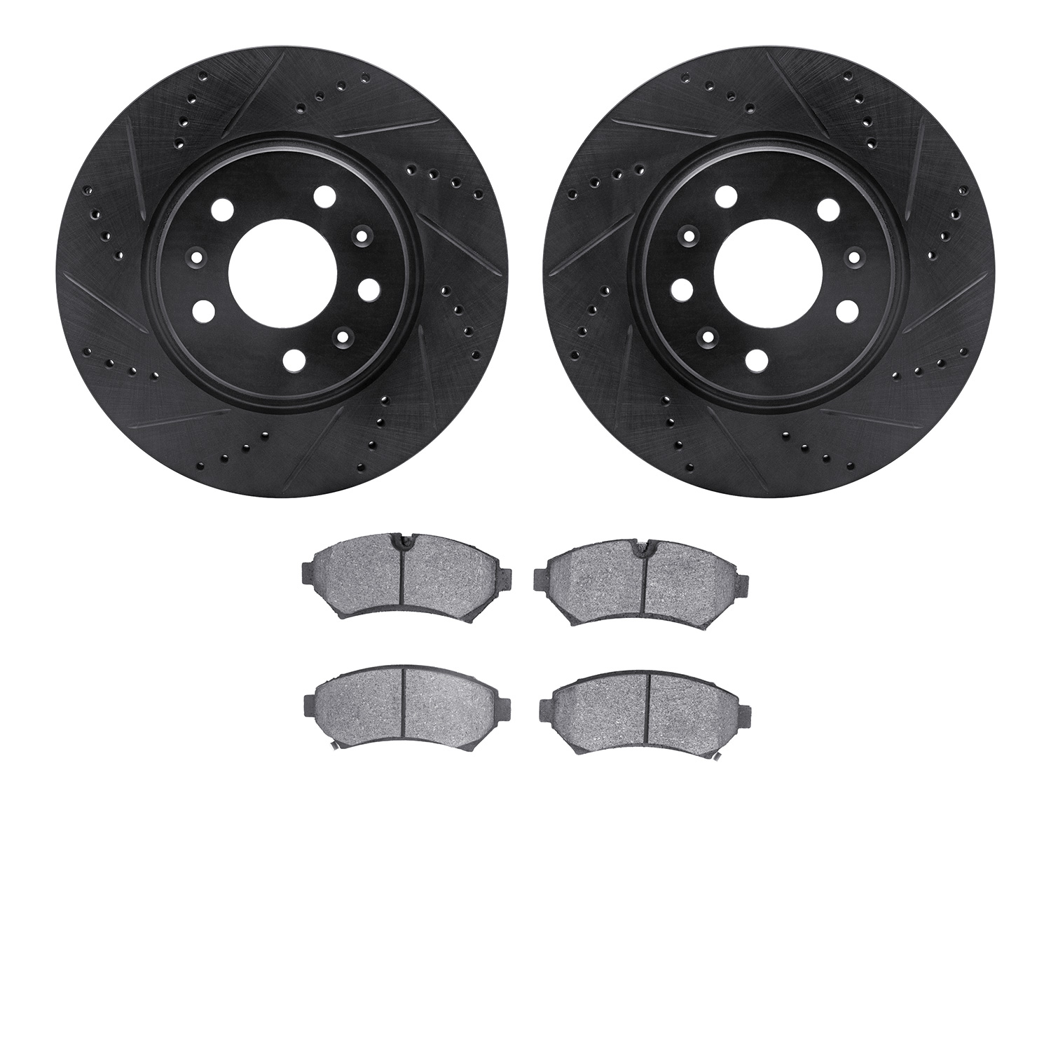 8302-46020 Drilled/Slotted Brake Rotors with 3000-Series Ceramic Brake Pads Kit [Black], 2003-2003 GM, Position: Front