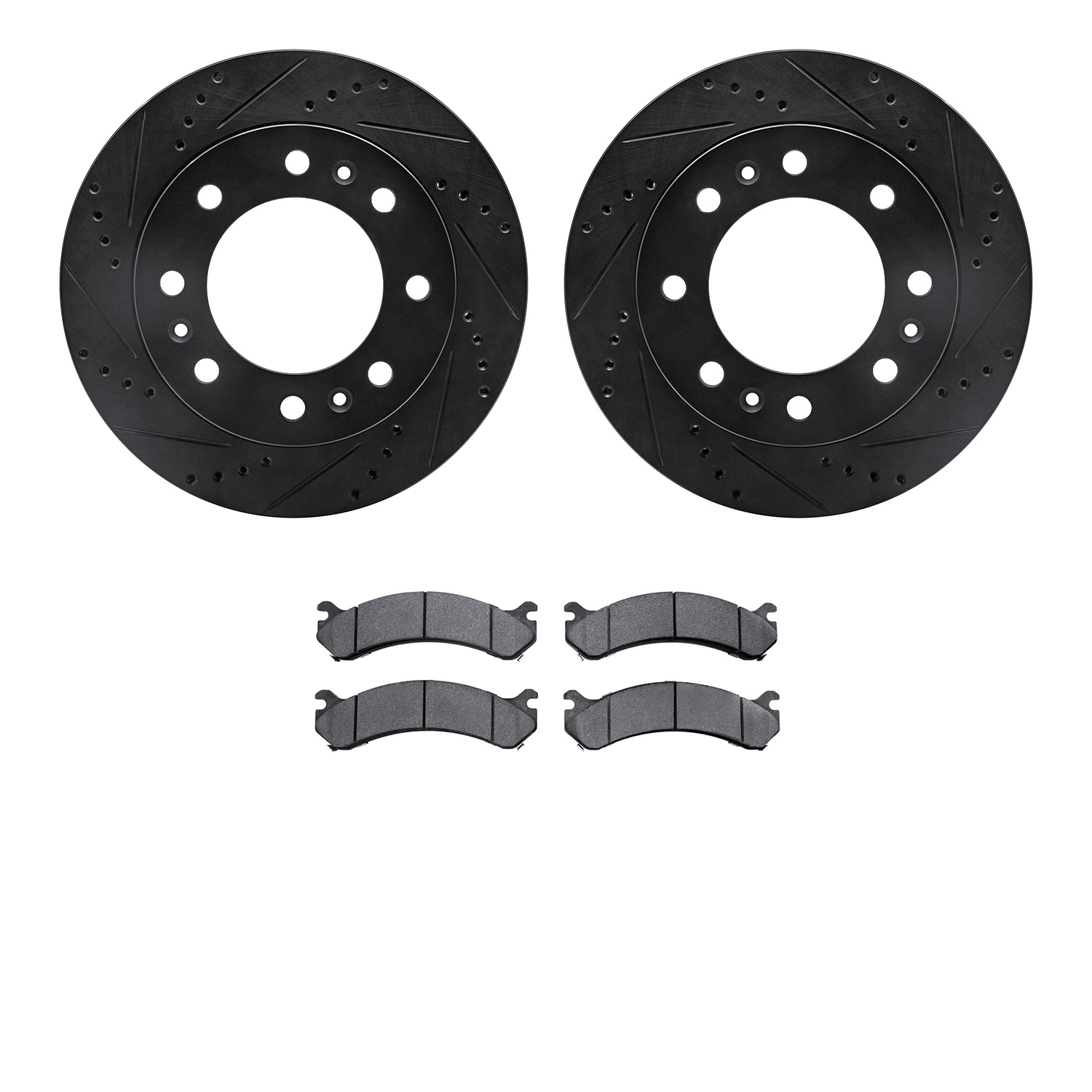 8302-46021 Drilled/Slotted Brake Rotors with 3000-Series Ceramic Brake Pads Kit [Black], 2006-2011 GM, Position: Front
