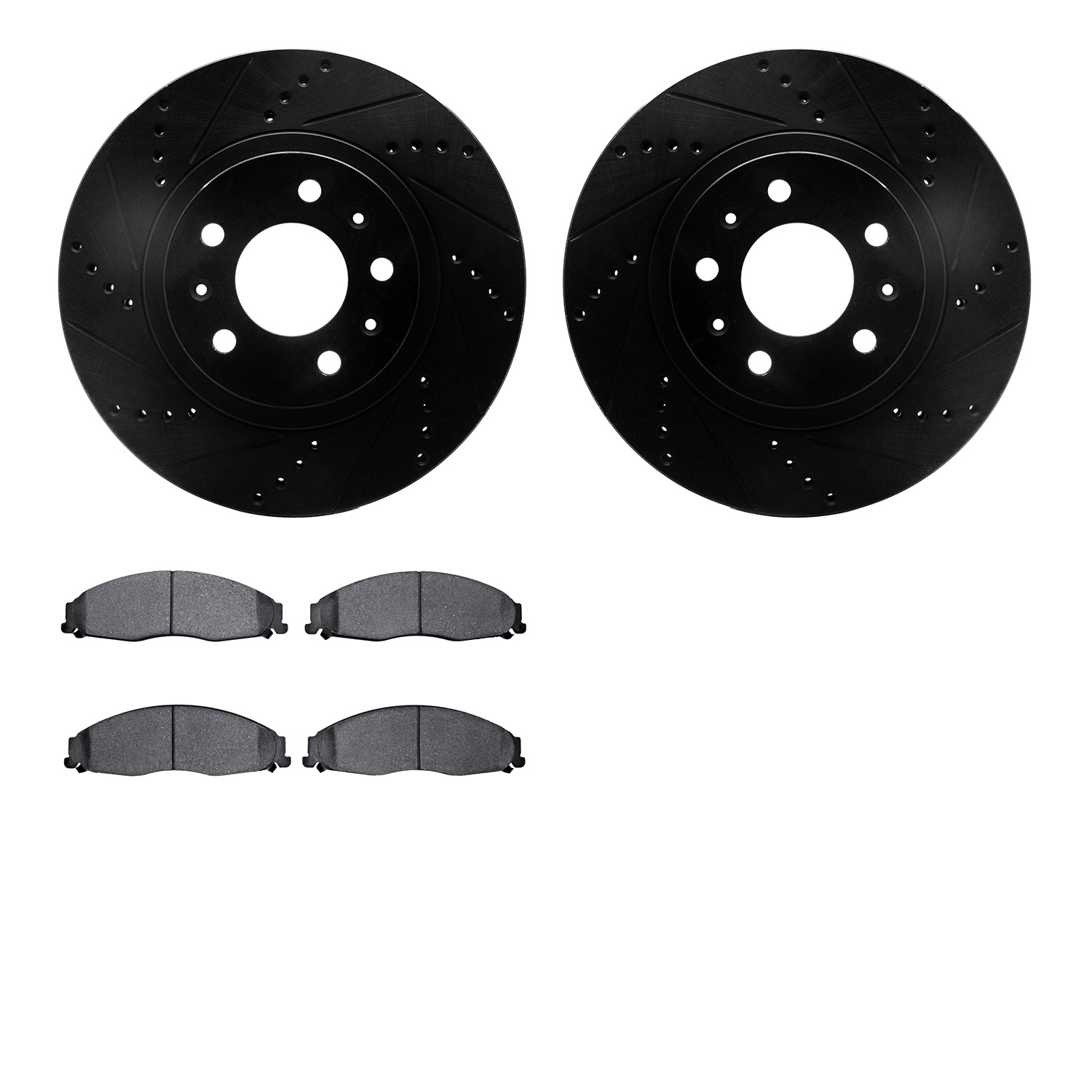8302-46024 Drilled/Slotted Brake Rotors with 3000-Series Ceramic Brake Pads Kit [Black], 2003-2007 GM, Position: Front