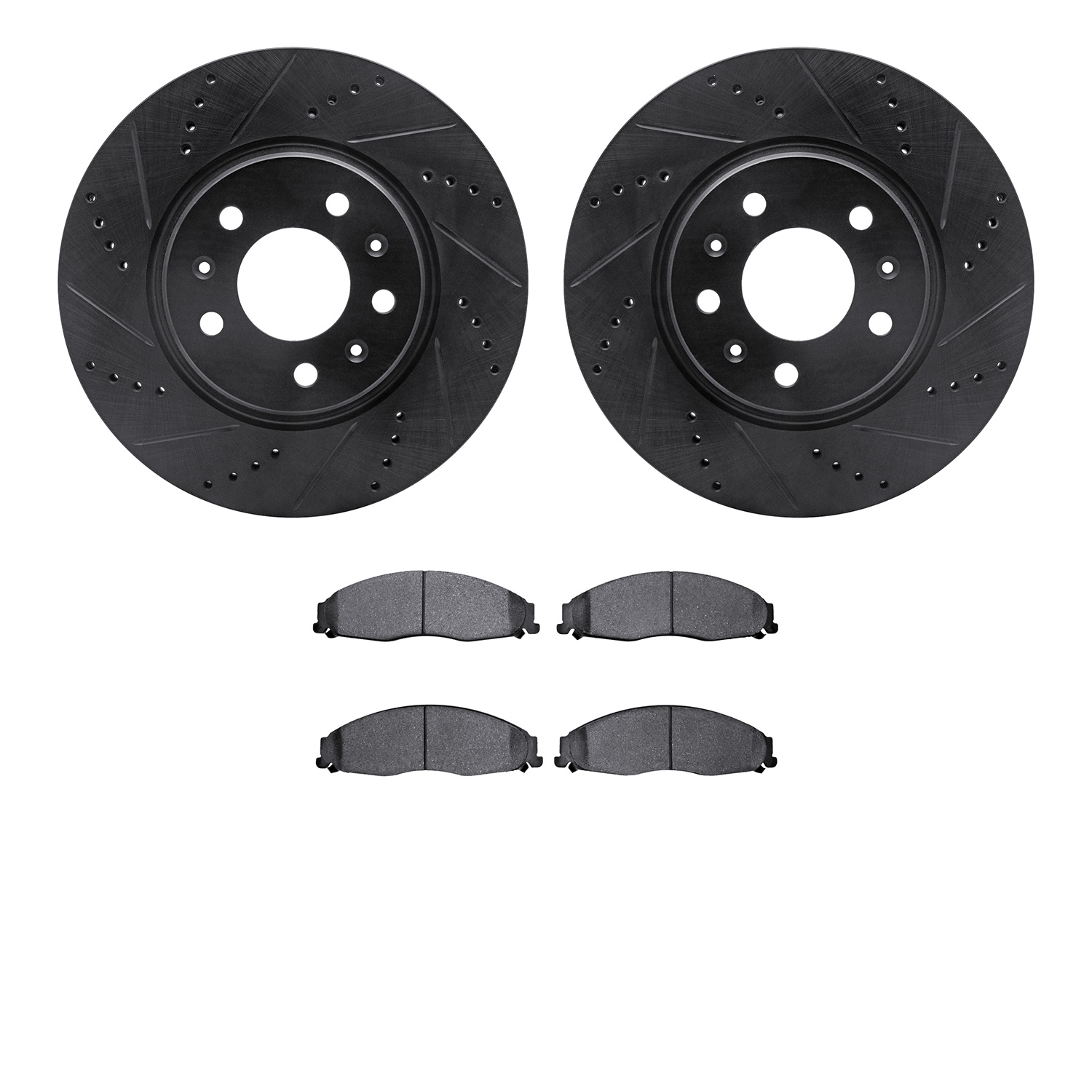 8302-46025 Drilled/Slotted Brake Rotors with 3000-Series Ceramic Brake Pads Kit [Black], 2003-2008 GM, Position: Front