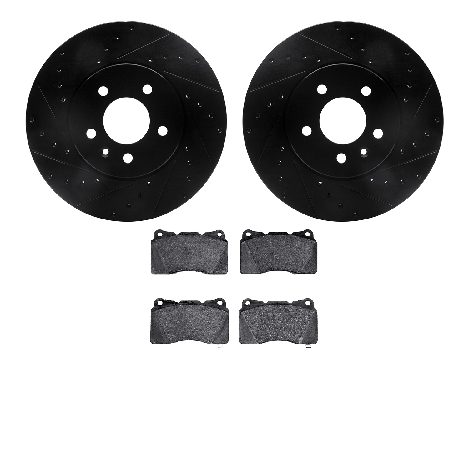 8302-46027 Drilled/Slotted Brake Rotors with 3000-Series Ceramic Brake Pads Kit [Black], 2013-2019 GM, Position: Front