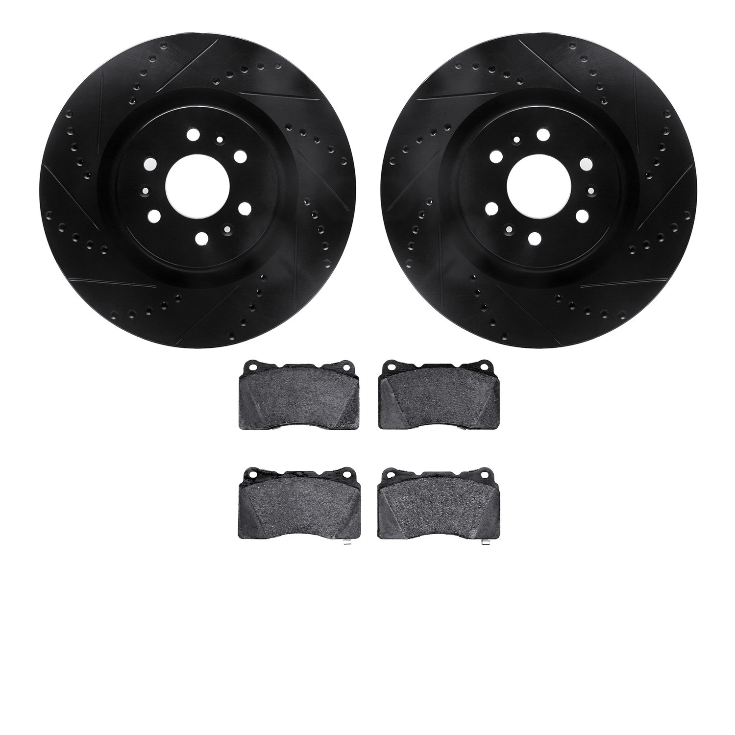 8302-46031 Drilled/Slotted Brake Rotors with 3000-Series Ceramic Brake Pads Kit [Black], 2004-2011 GM, Position: Front