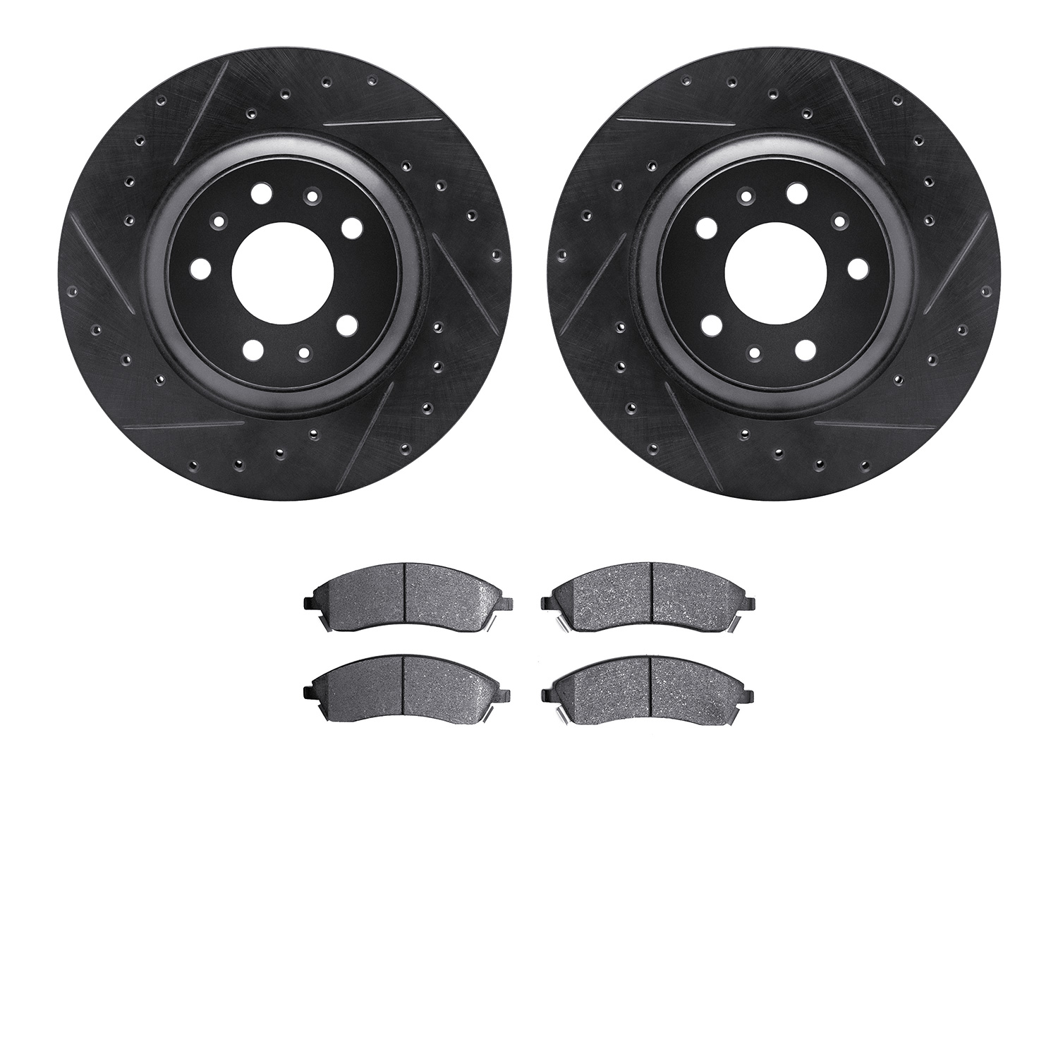 8302-46034 Drilled/Slotted Brake Rotors with 3000-Series Ceramic Brake Pads Kit [Black], 2004-2008 GM, Position: Front