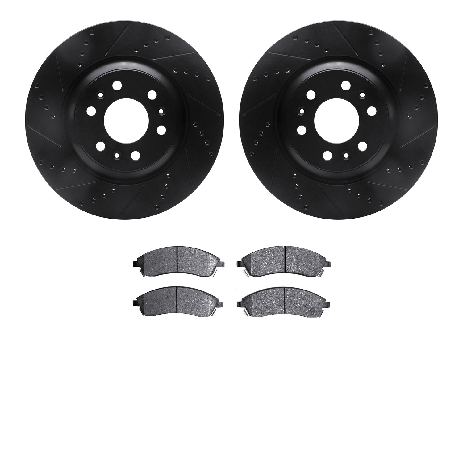 8302-46035 Drilled/Slotted Brake Rotors with 3000-Series Ceramic Brake Pads Kit [Black], 2004-2009 GM, Position: Front