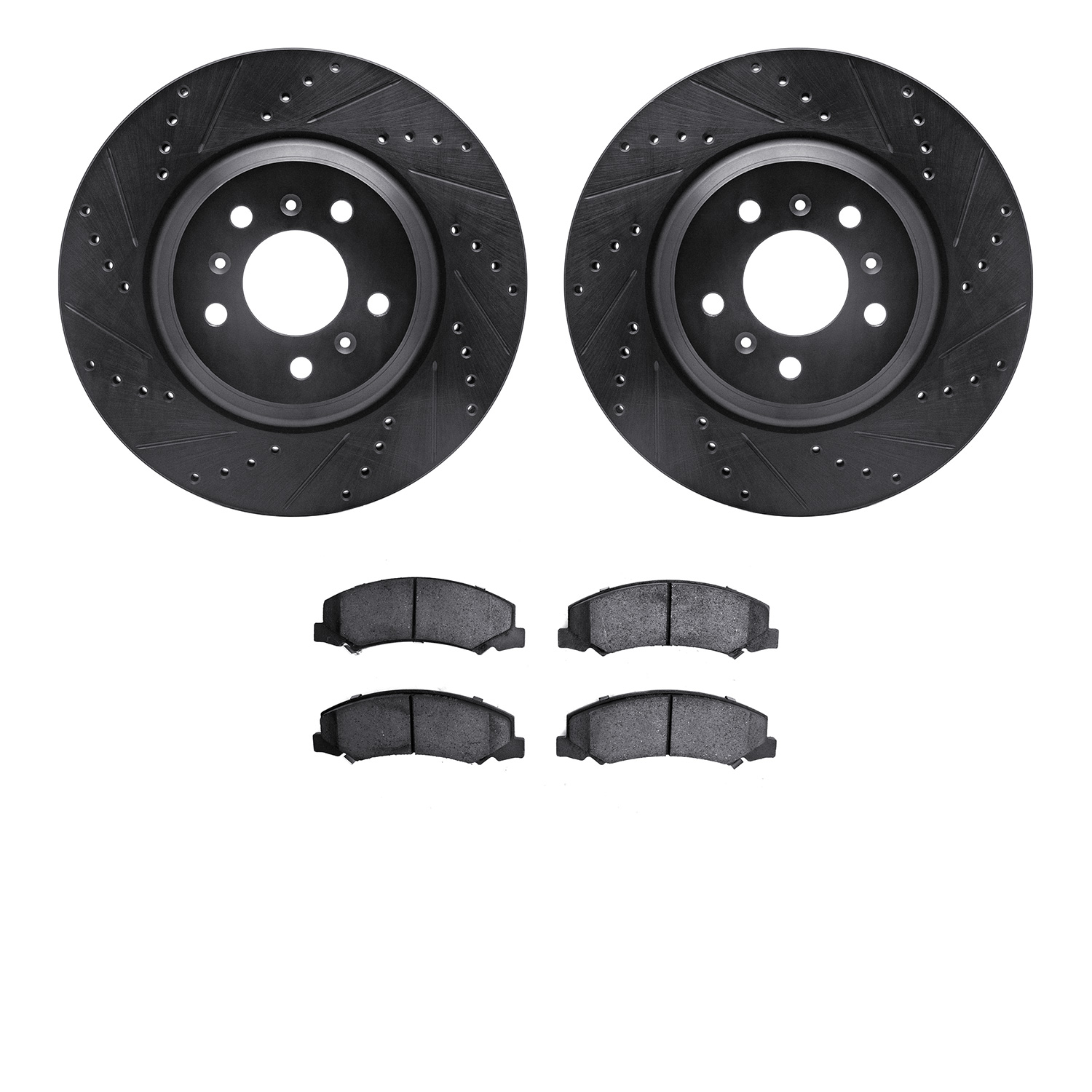 8302-46040 Drilled/Slotted Brake Rotors with 3000-Series Ceramic Brake Pads Kit [Black], 2006-2016 GM, Position: Front
