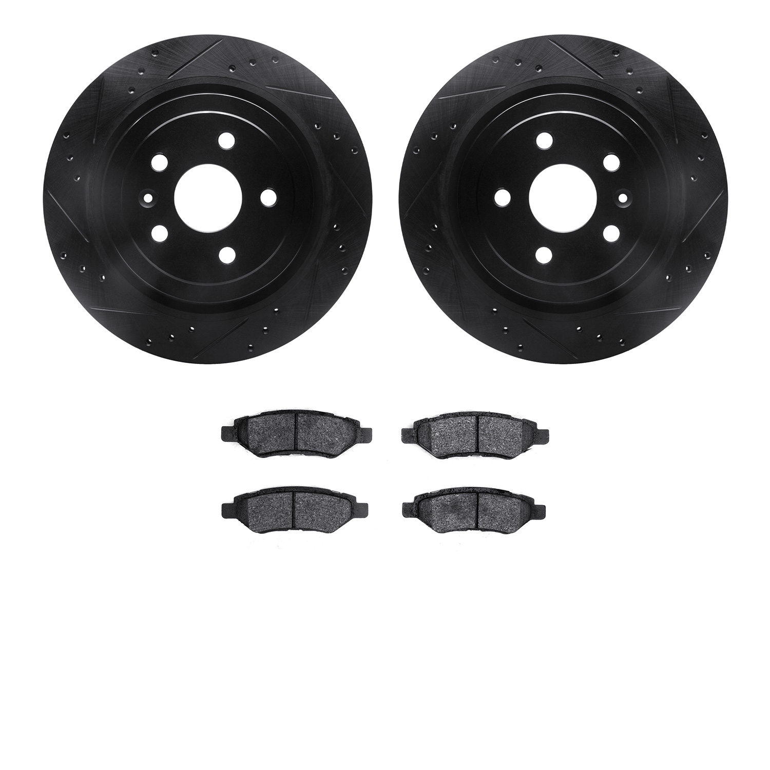 8302-46045 Drilled/Slotted Brake Rotors with 3000-Series Ceramic Brake Pads Kit [Black], 2008-2014 GM, Position: Rear